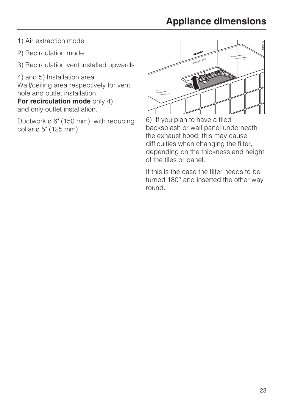Appliance dimensions | Miele DA5990W User Manual | Page 23 / 36
