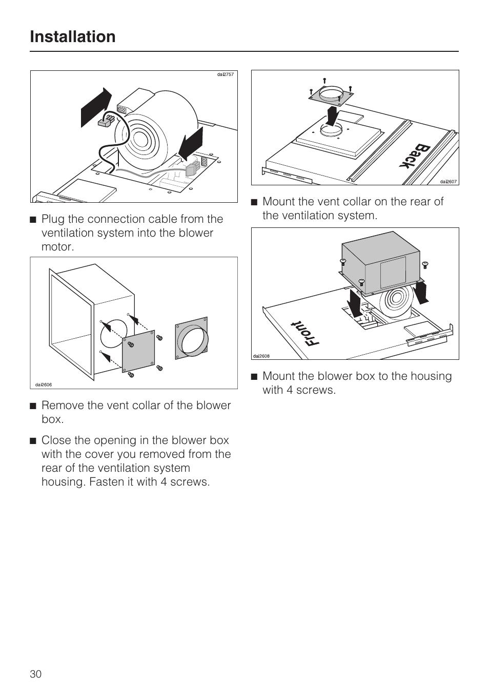 Installation | Miele DAG 500 User Manual | Page 30 / 40