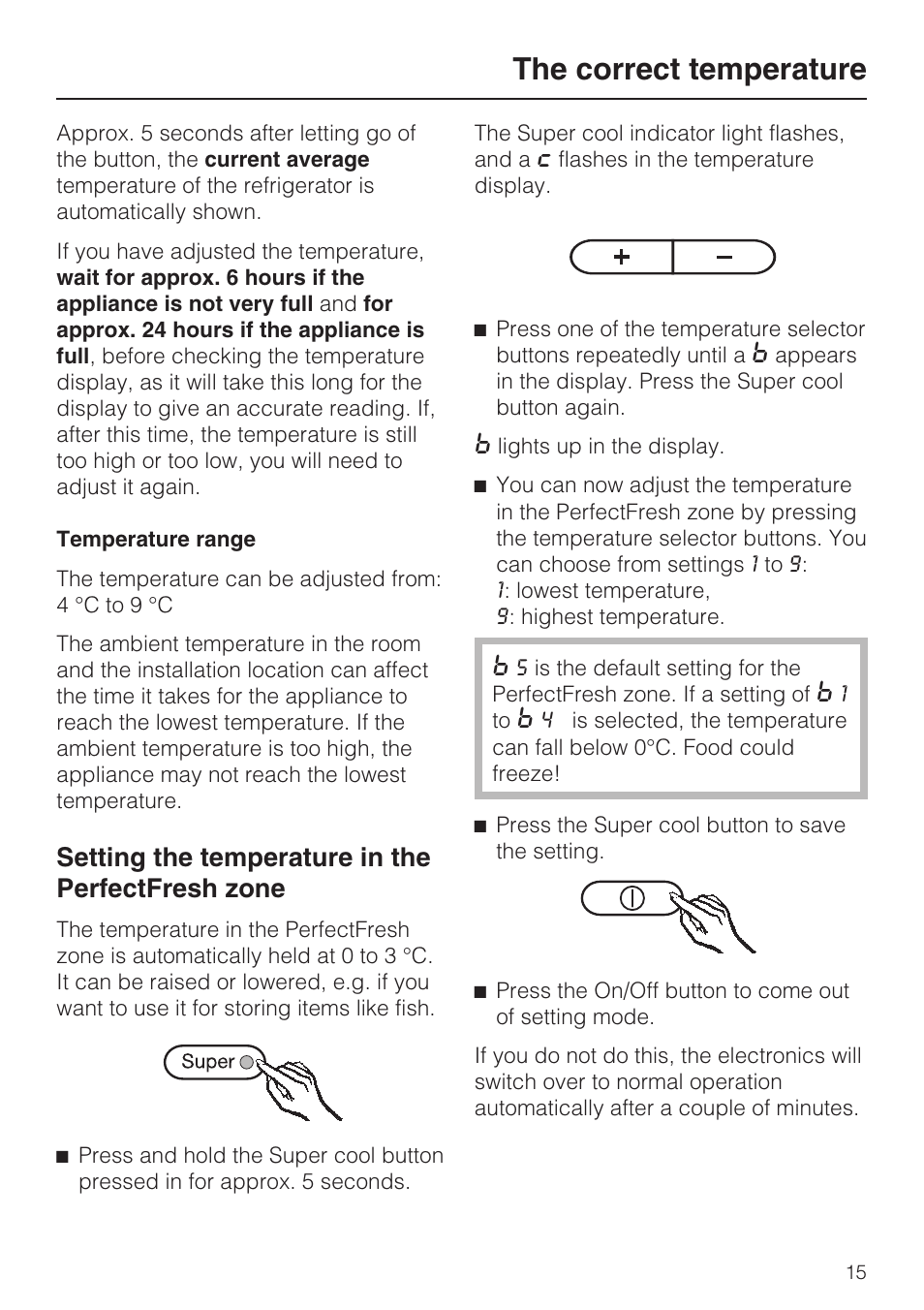 Temperature range 15, The correct temperature | Miele K 9557 iD User Manual | Page 15 / 48