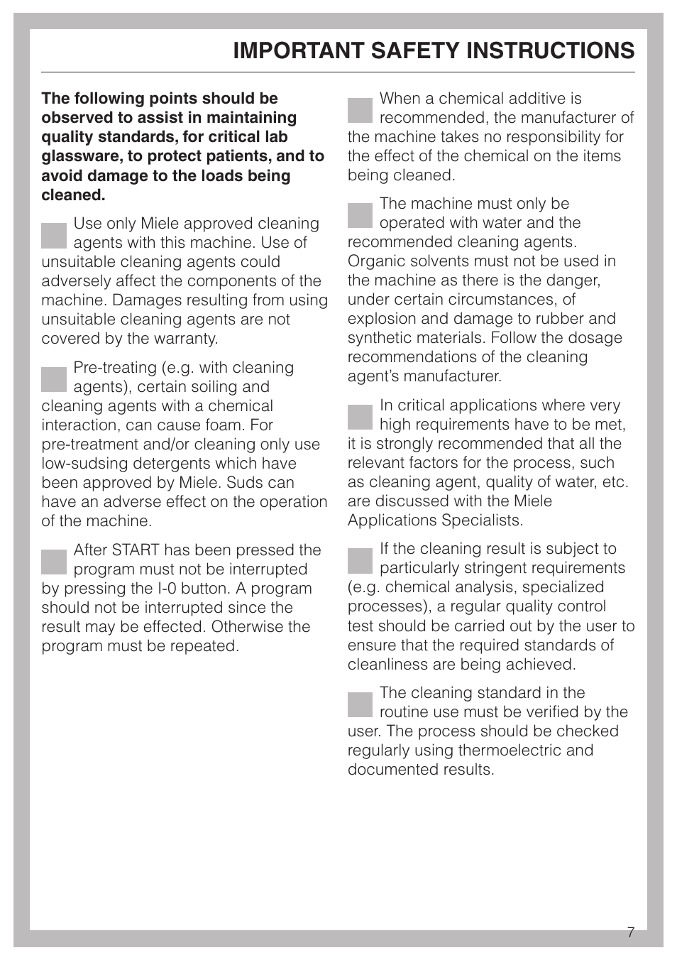 Important safety instructions | Miele G 7827 User Manual | Page 7 / 48