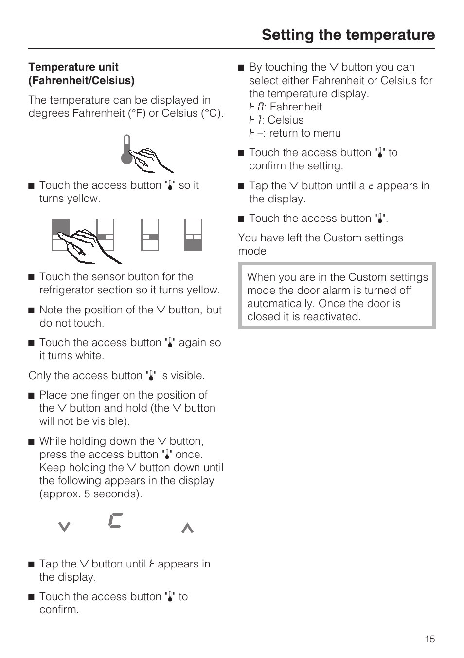 Setting the temperature | Miele KF1801SF User Manual | Page 15 / 80