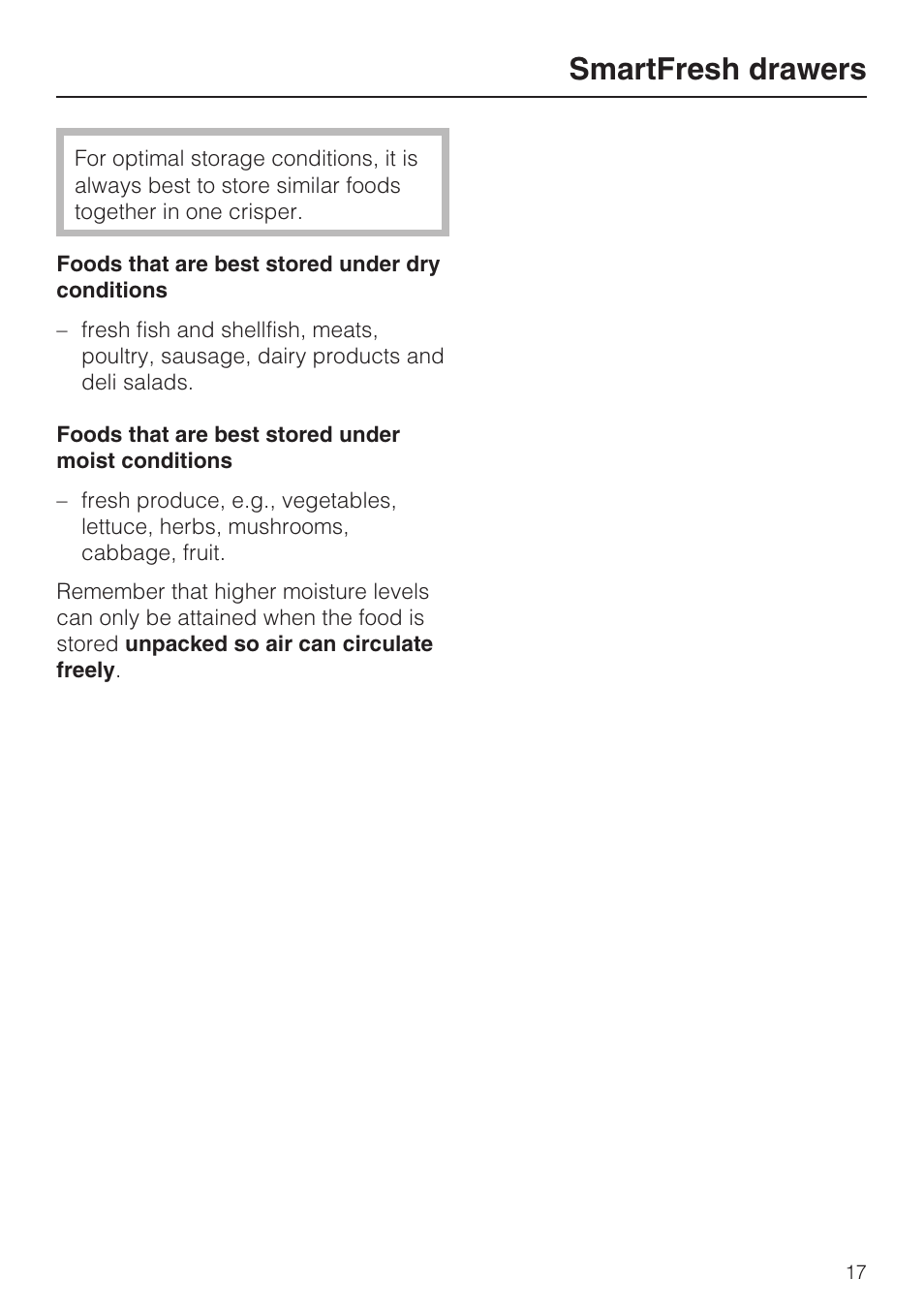 Smartfresh drawers | Miele KF1801SF User Manual | Page 17 / 80