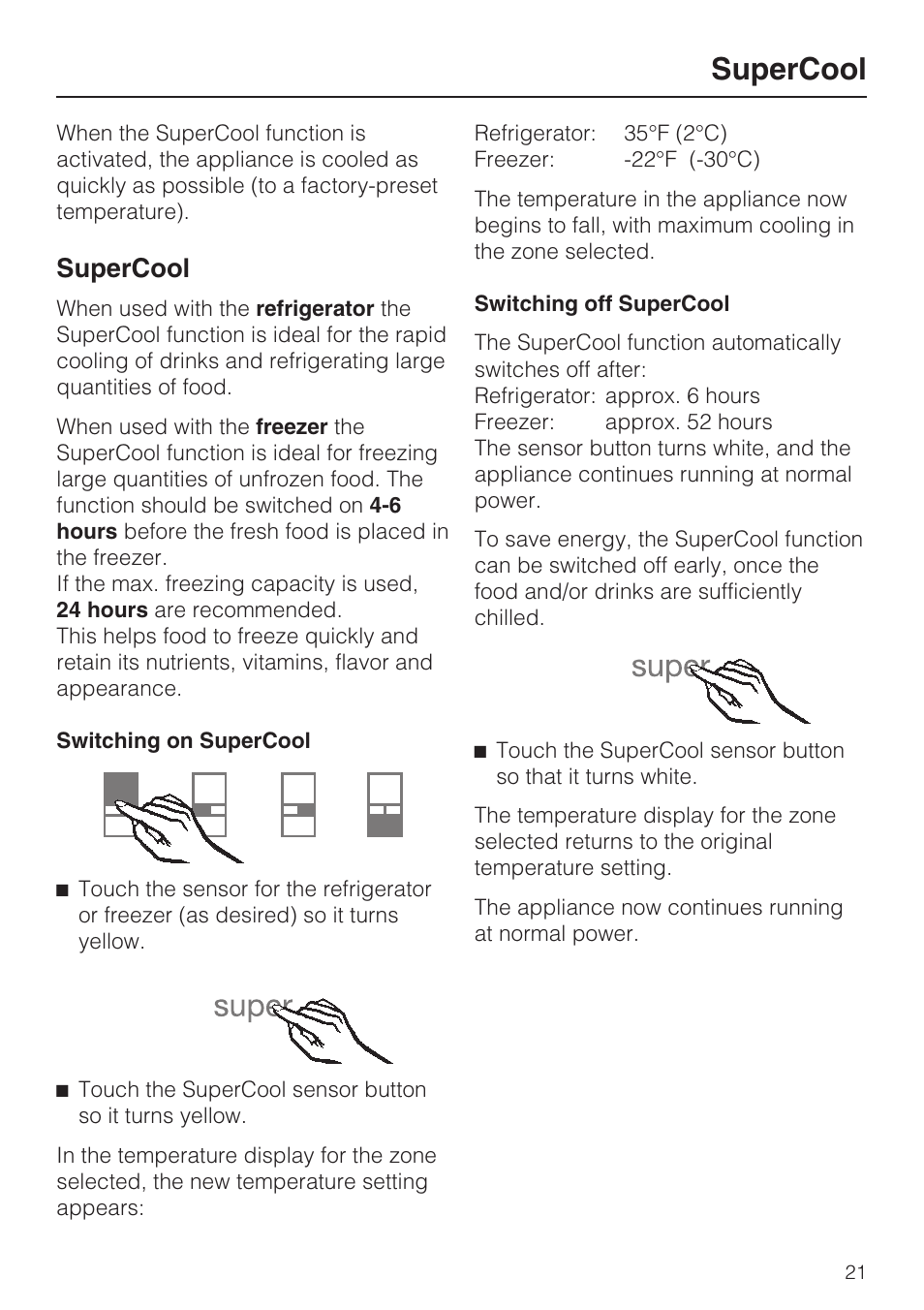 Supercool 21, Supercool | Miele KF1801SF User Manual | Page 21 / 80