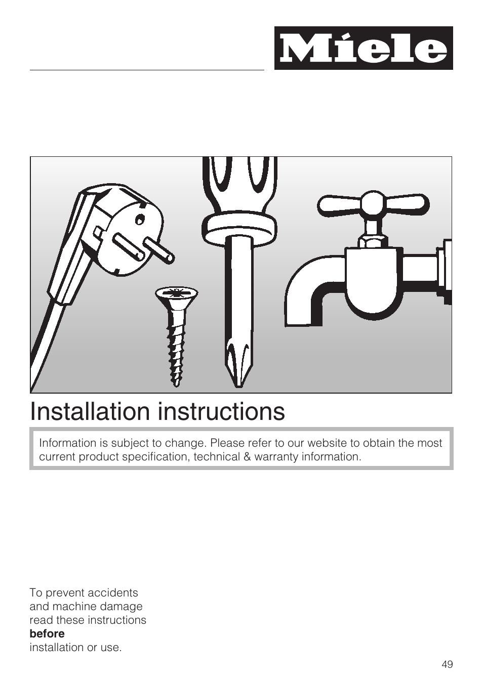 Installation instructions | Miele KF1801SF User Manual | Page 49 / 80