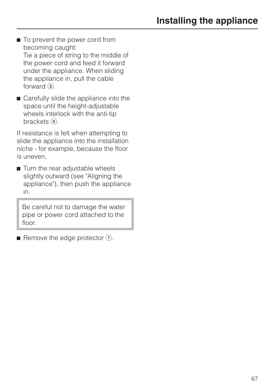 Installing the appliance | Miele KF1801SF User Manual | Page 67 / 80