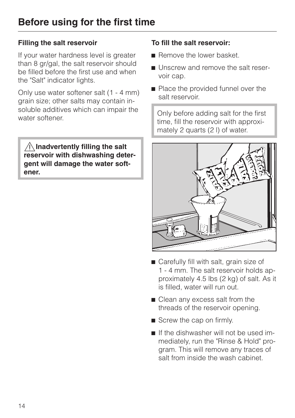 Before using for the first time | Miele TOUCHTRONIC PREMIER PLUS HG01 User Manual | Page 14 / 56