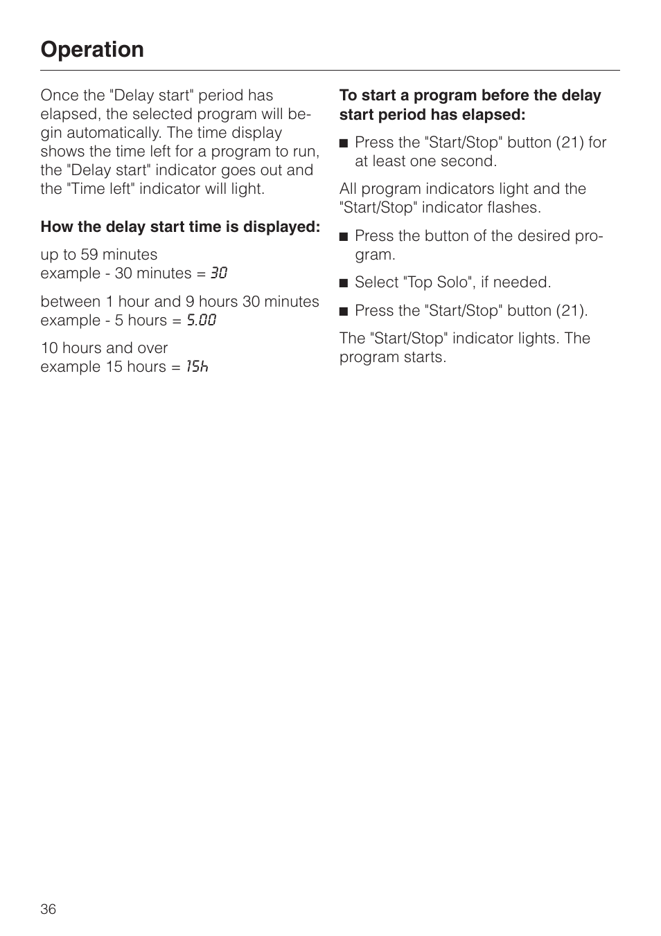Operation | Miele TOUCHTRONIC PREMIER PLUS HG01 User Manual | Page 36 / 56