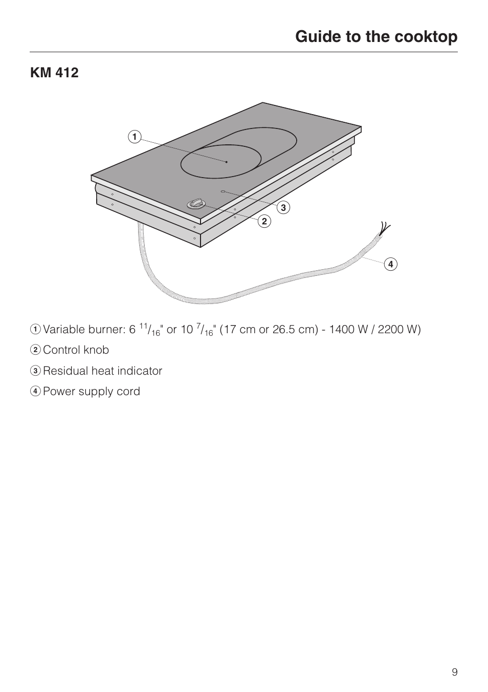 Cb d e, Guide to the cooktop | Miele KM412 User Manual | Page 9 / 24