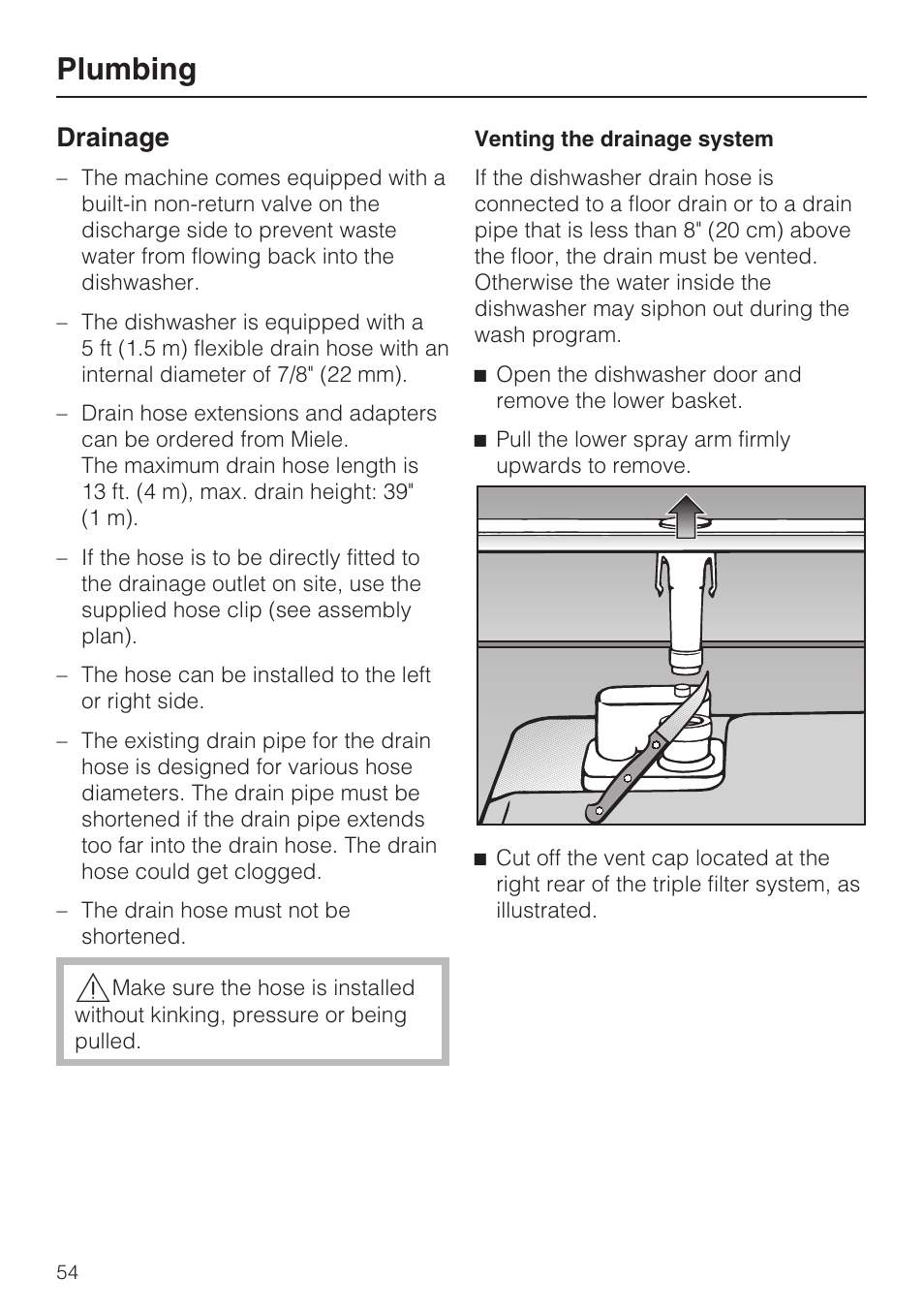 Drainage 54, Plumbing, Drainage | Miele G 2183 User Manual | Page 54 / 56