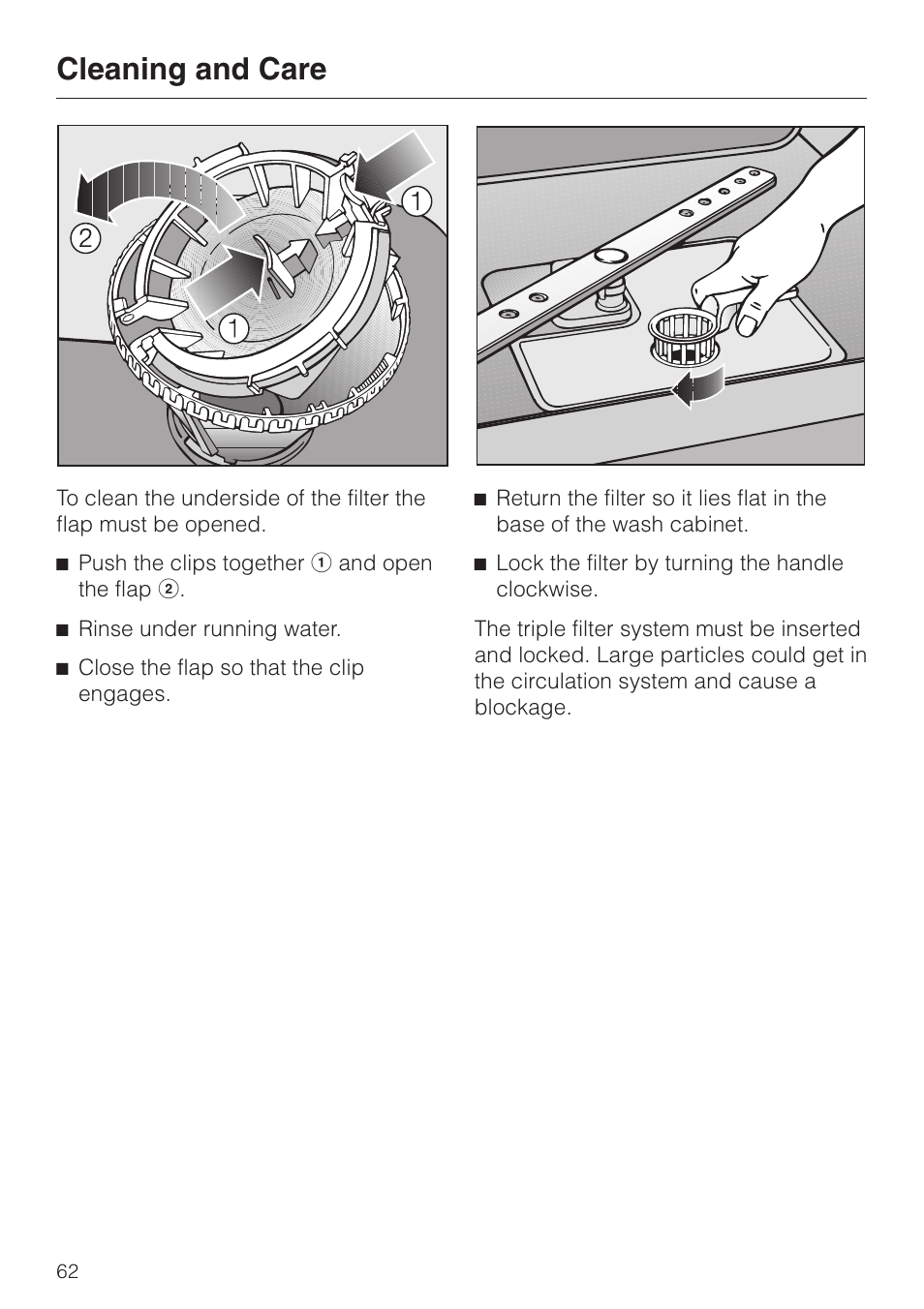 Cleaning and care | Miele EXCELLA G 2630 SCI User Manual | Page 62 / 72