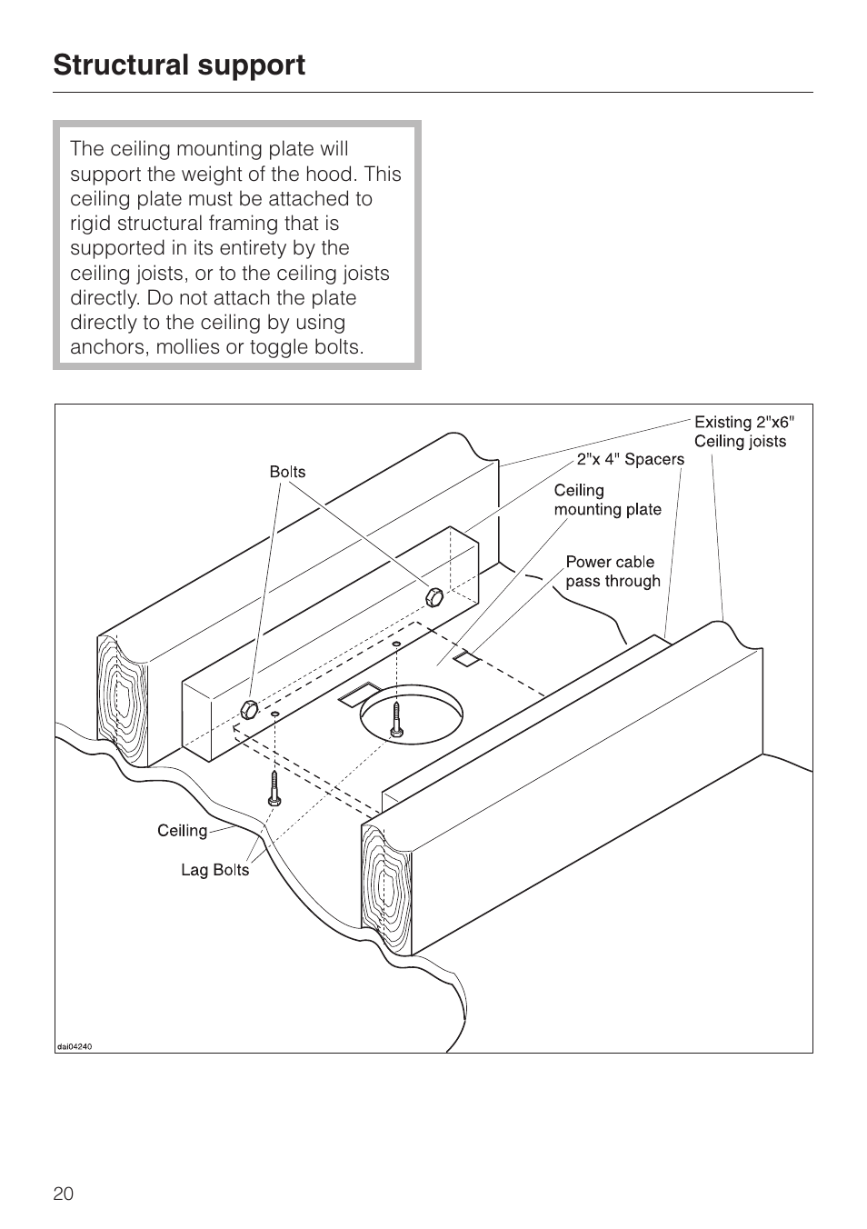 Structural support 20, Structural support | Miele DA220-3 User Manual | Page 20 / 32