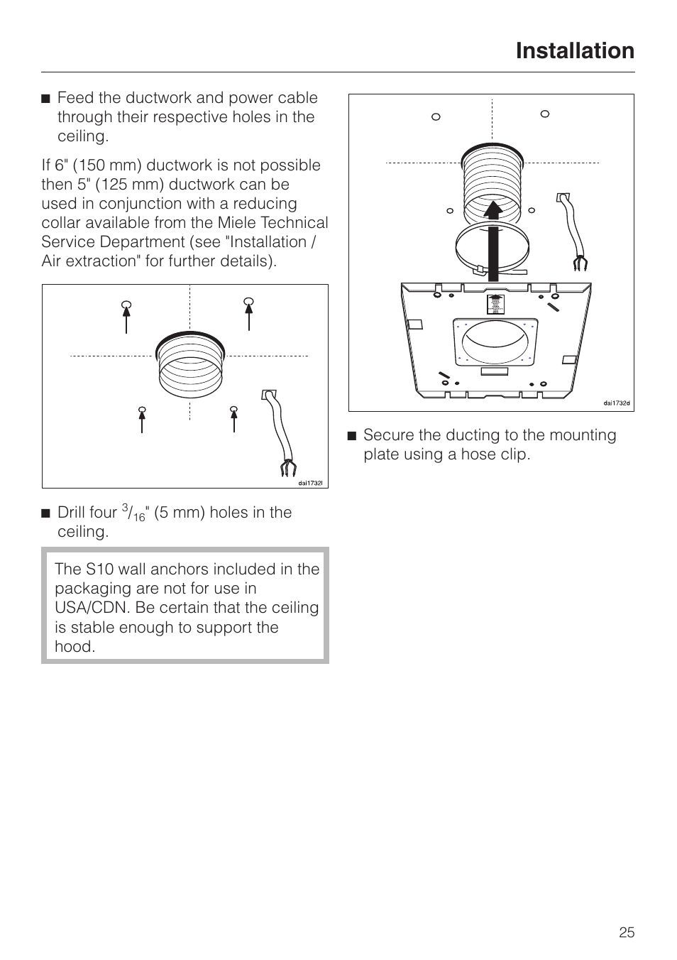 Installation | Miele DA220-3 User Manual | Page 25 / 32