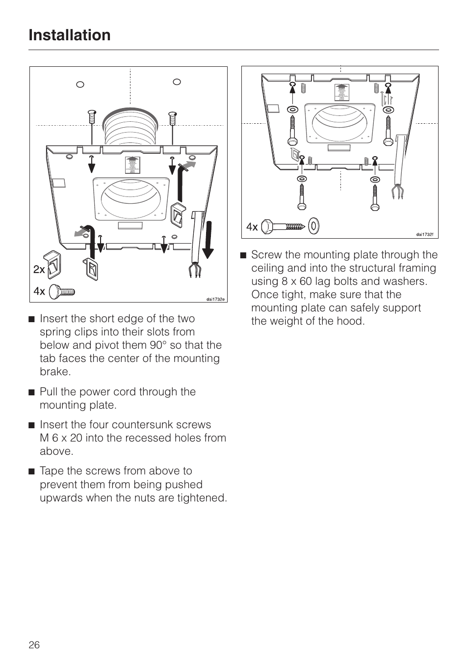 Installation | Miele DA220-3 User Manual | Page 26 / 32