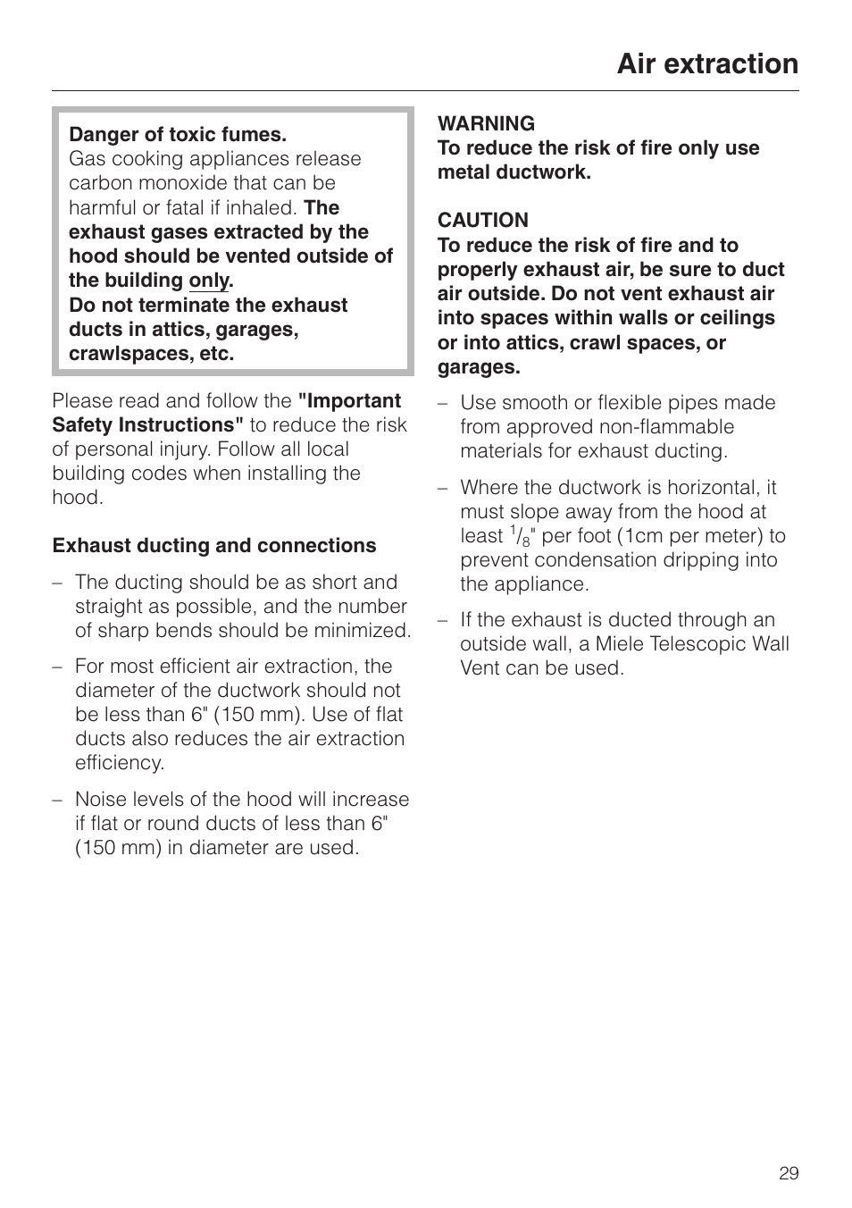 Air extraction 29, Air extraction | Miele DA220-3 User Manual | Page 29 / 32