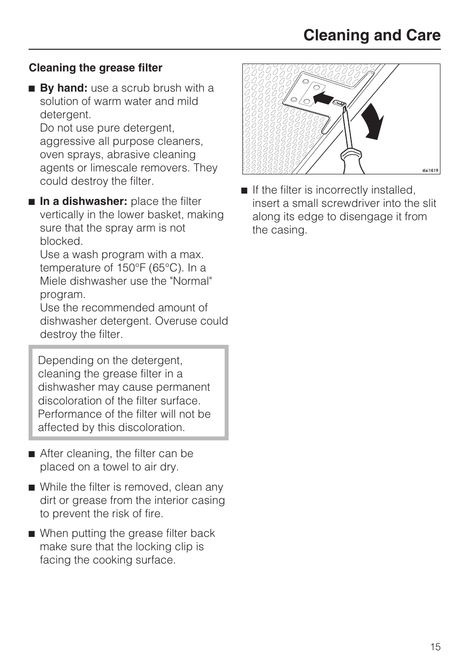 Cleaning and care | Miele DA5960W User Manual | Page 15 / 36