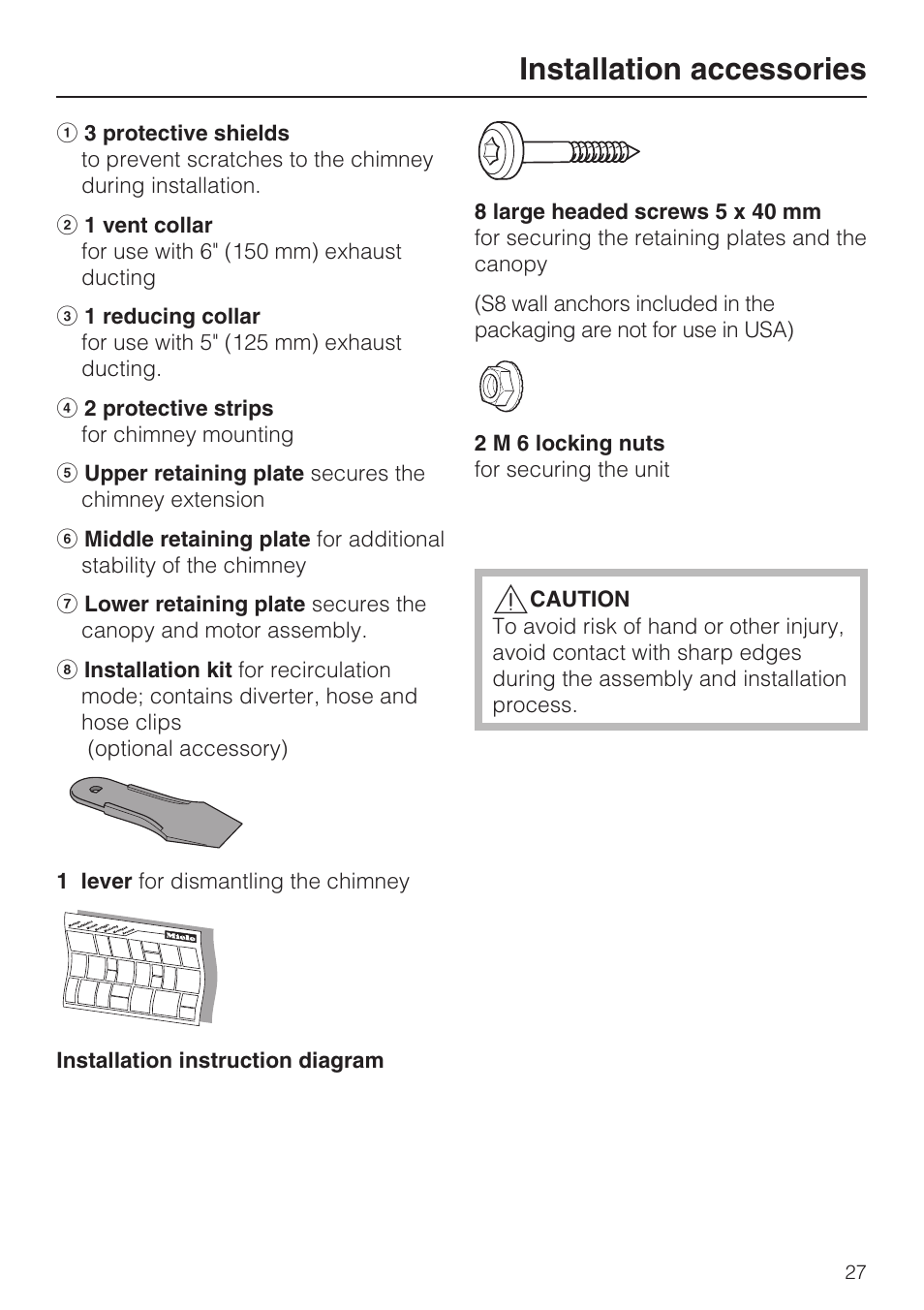 Installation accessories | Miele DA5960W User Manual | Page 27 / 36