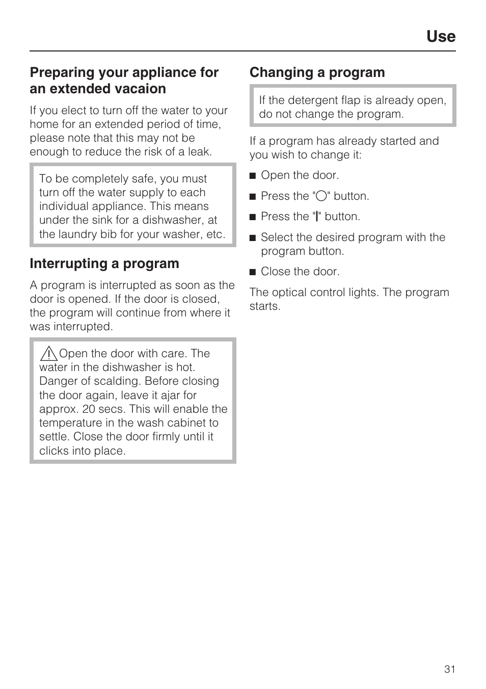 Interrupting a program 31, Changing a program 31 | Miele G 1472 User Manual | Page 31 / 60