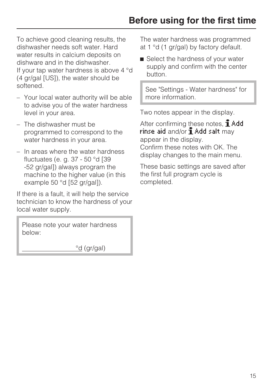 Before using for the first time | Miele G 5915 User Manual | Page 15 / 86