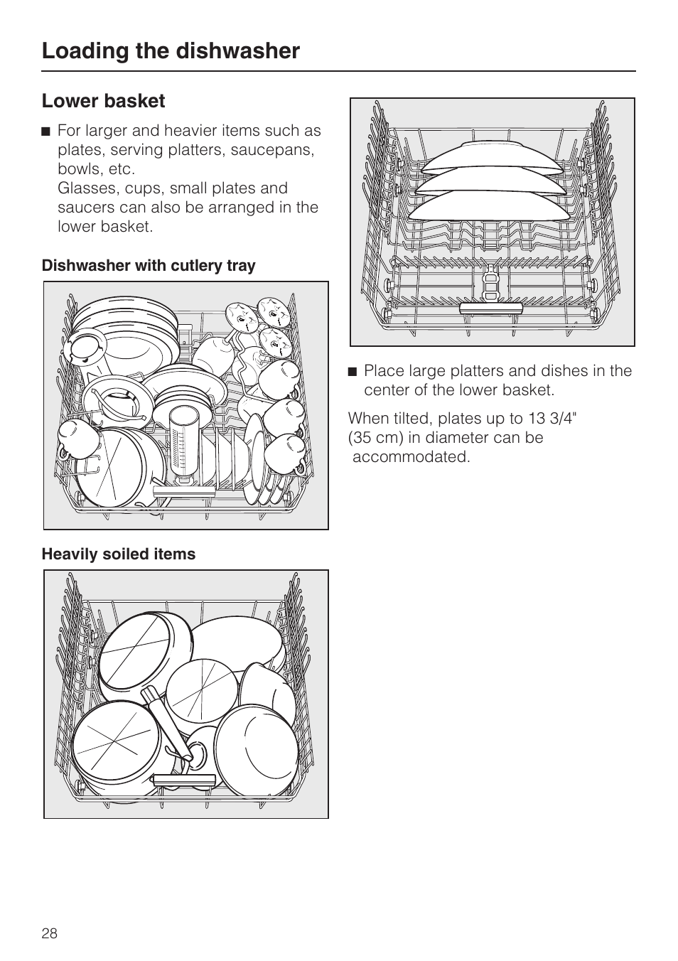 Lower basket 28, Loading the dishwasher, Lower basket | Miele G 5915 User Manual | Page 28 / 86