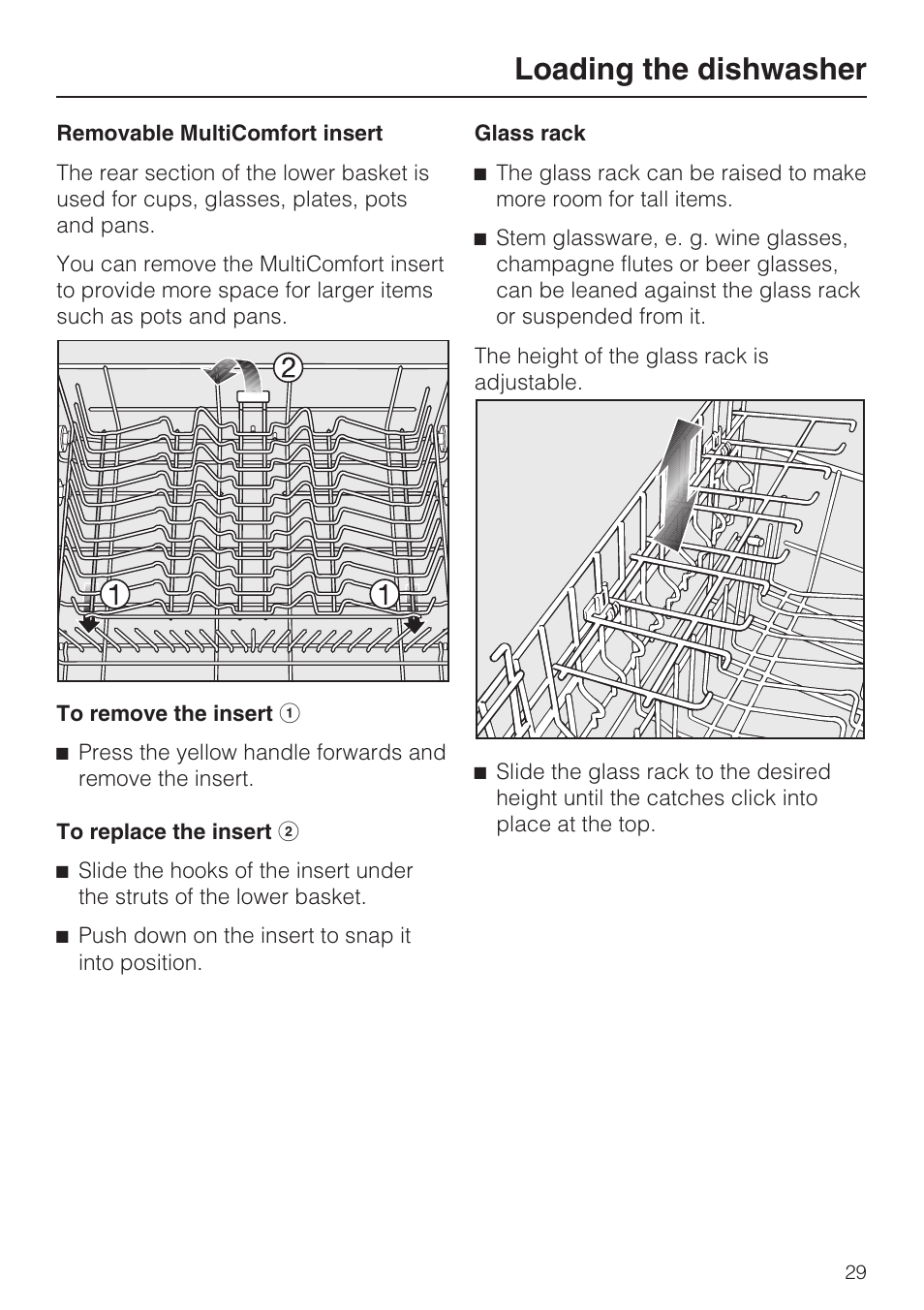 Loading the dishwasher | Miele G 5915 User Manual | Page 29 / 86