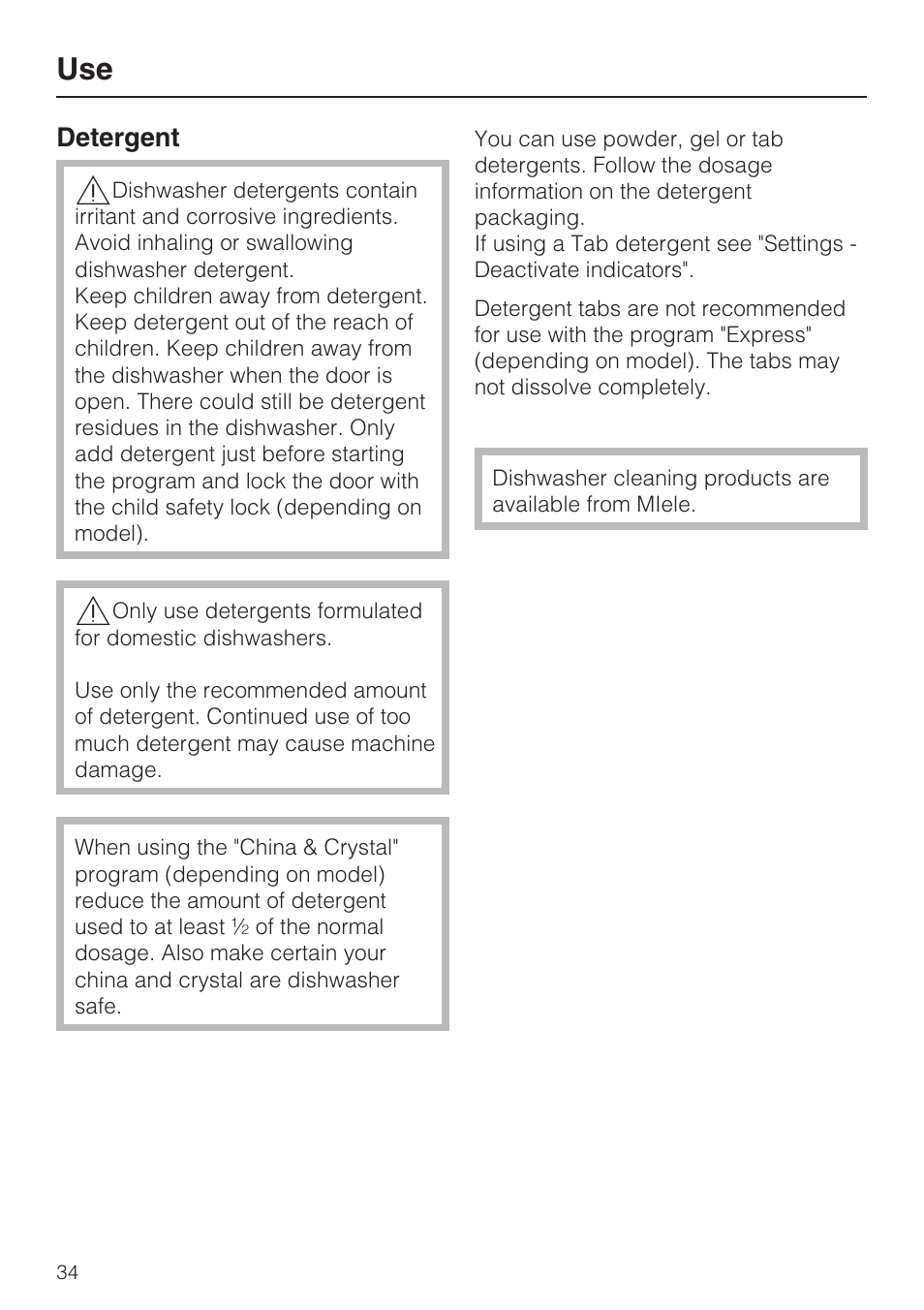 Use 34 | Miele G 5915 User Manual | Page 34 / 86