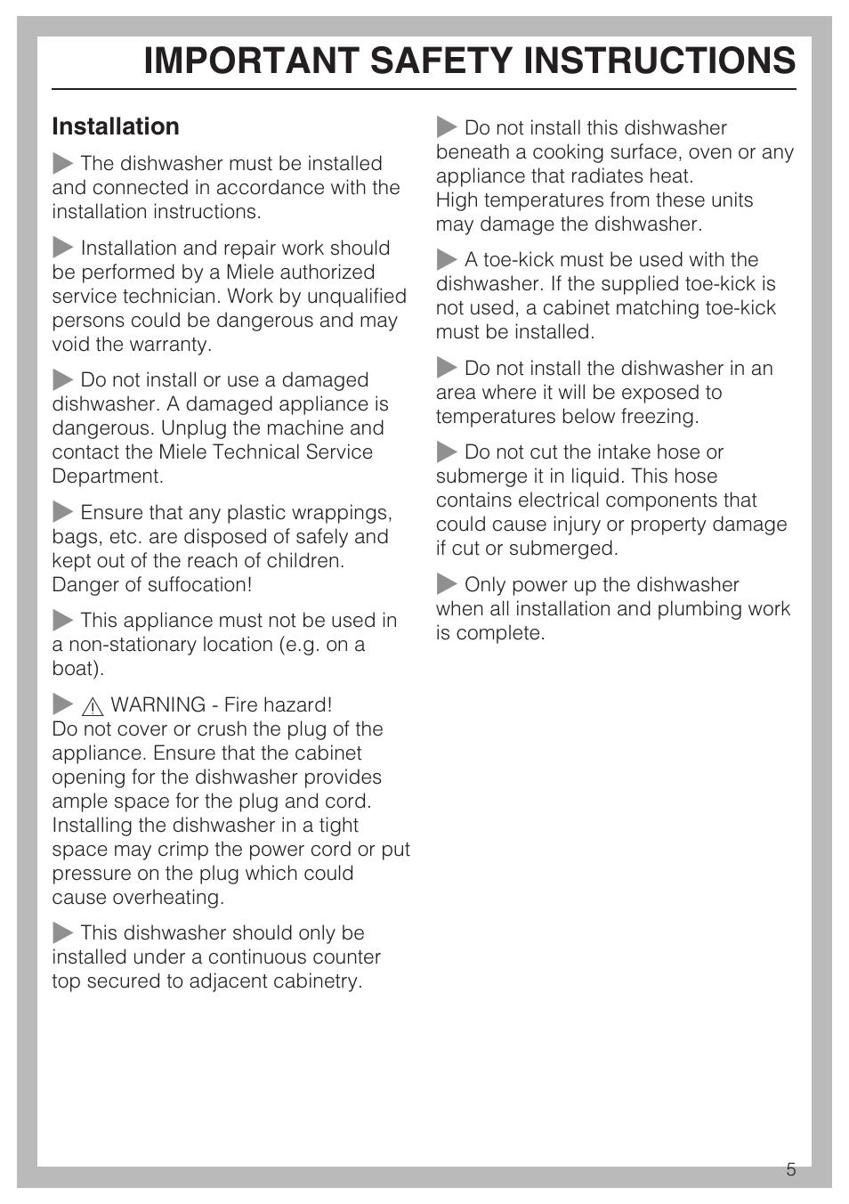 Important safety instructions | Miele G 5915 User Manual | Page 5 / 86