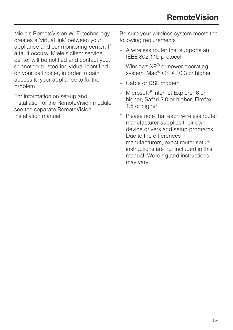 Remotevision 59, Remotevision | Miele G 5915 User Manual | Page 59 / 86