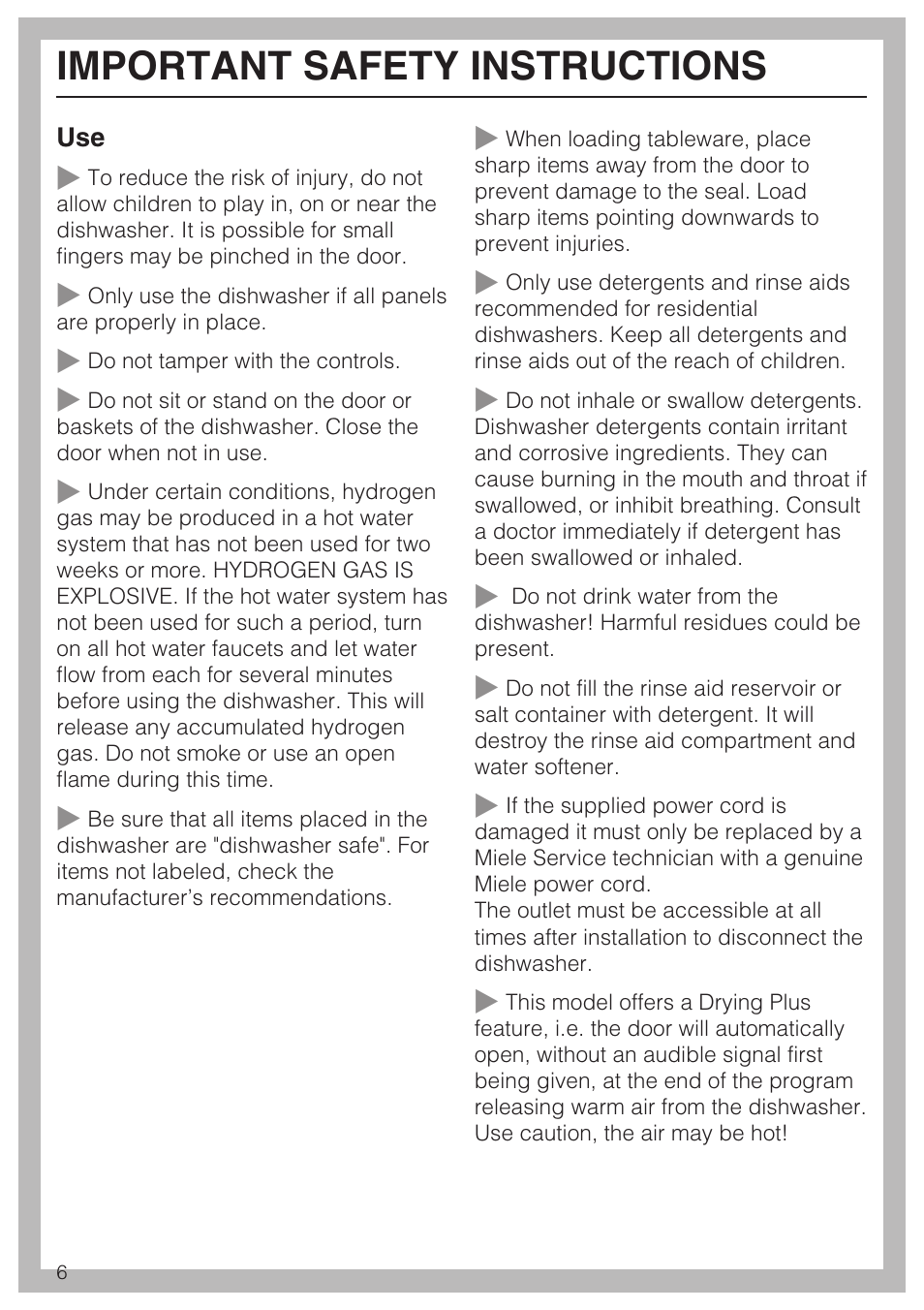 Important safety instructions | Miele G 5915 User Manual | Page 6 / 86