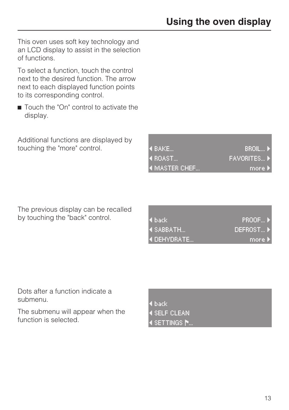 Using the oven display 13, Using the oven display | Miele H4782BP User Manual | Page 13 / 76