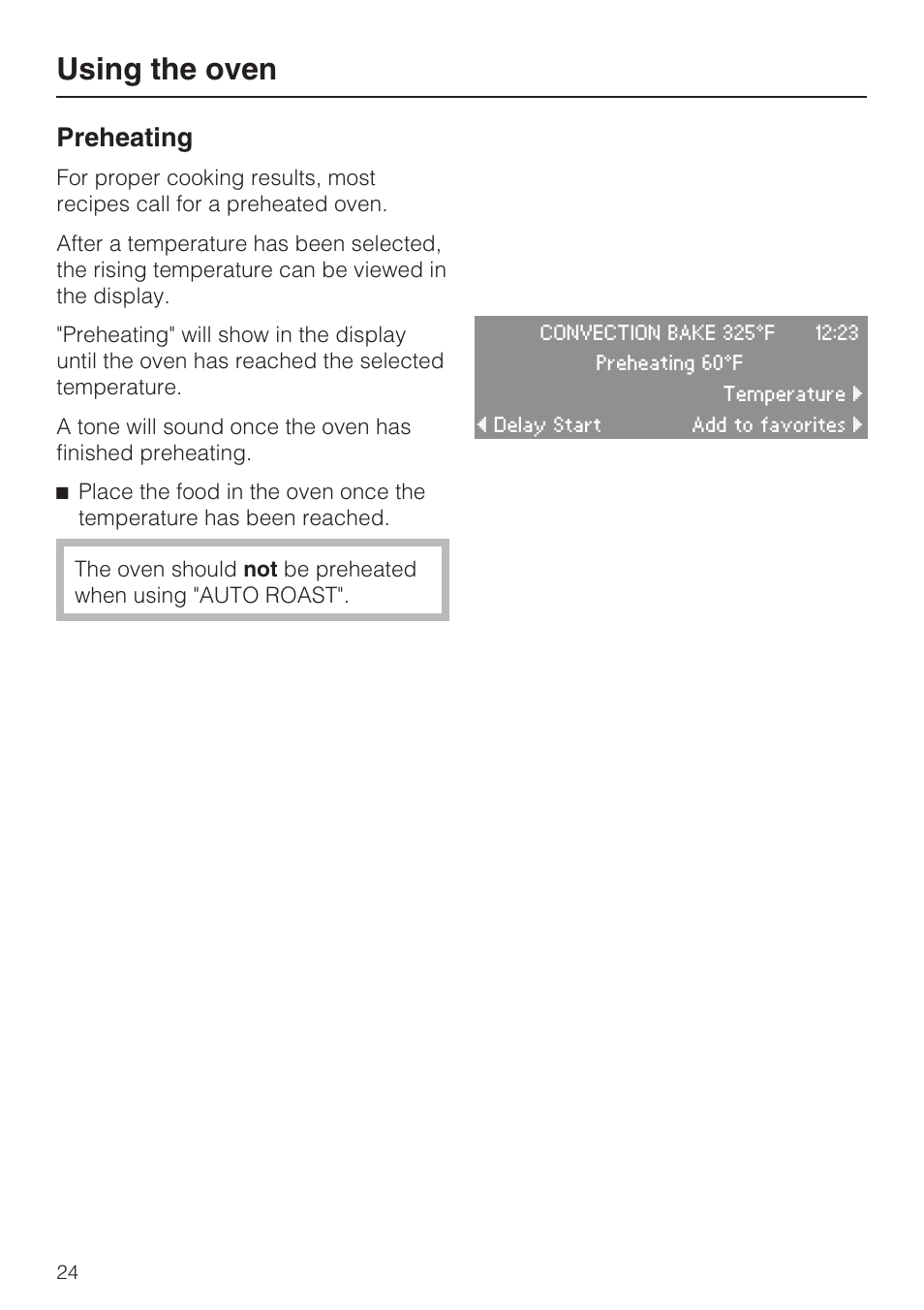 Preheating 24, Using the oven, Preheating | Miele H4782BP User Manual | Page 24 / 76