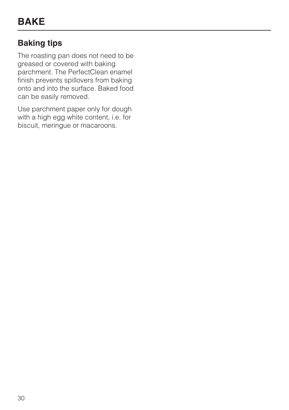 Bake 30, Baking tips 30, Bake | Miele H4782BP User Manual | Page 30 / 76