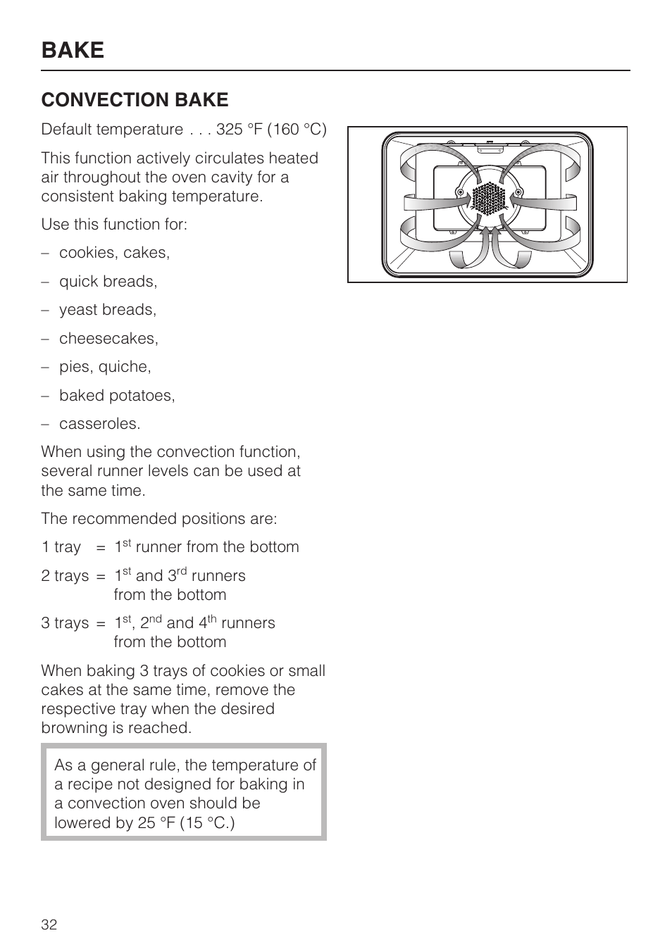 Bake, Convection bake | Miele H4782BP User Manual | Page 32 / 76