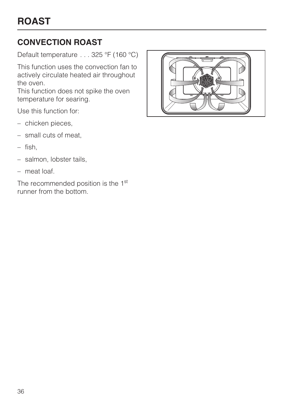 Roast, Convection roast | Miele H4782BP User Manual | Page 36 / 76
