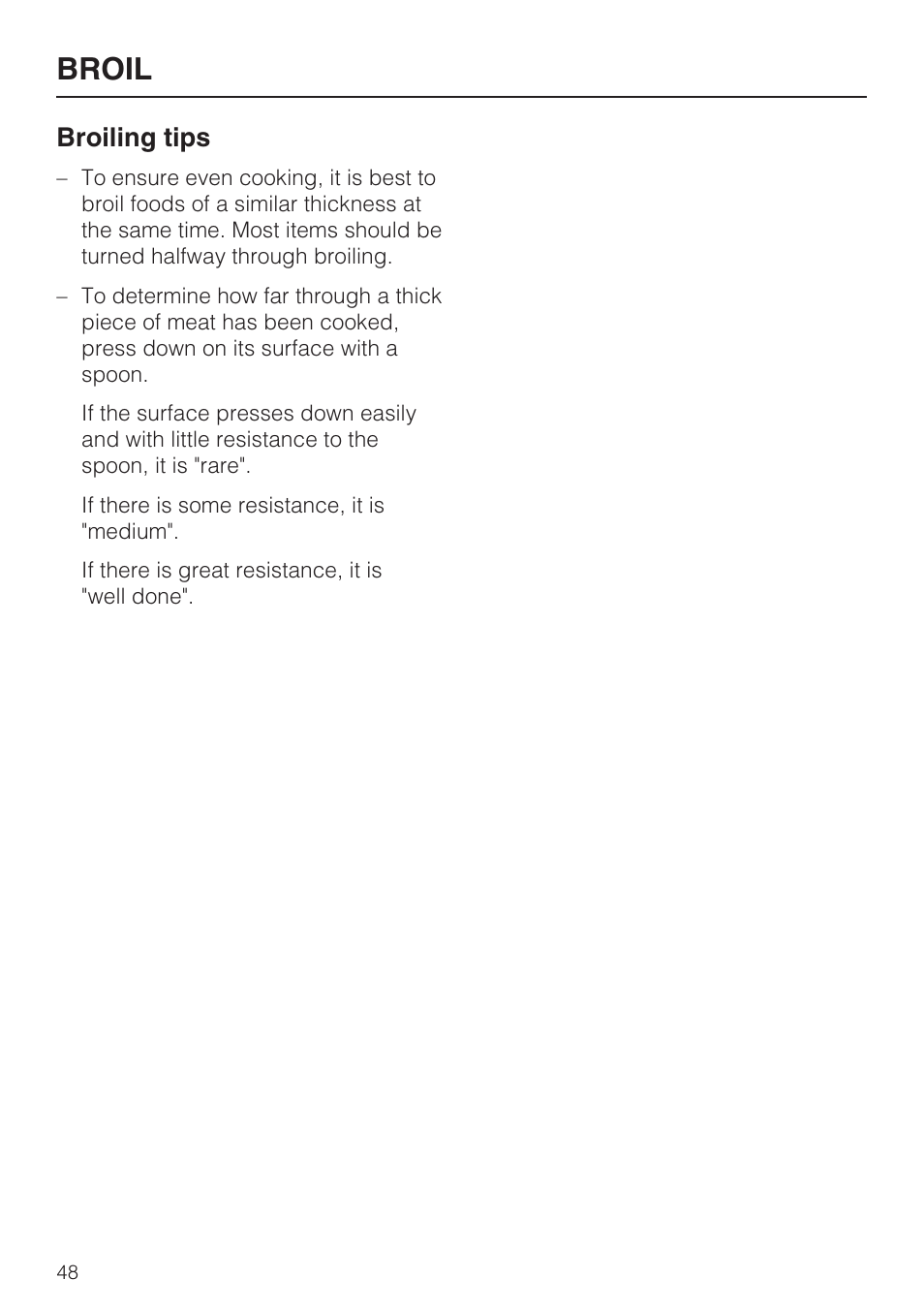 Broil, Broiling tips | Miele H4782BP User Manual | Page 48 / 76