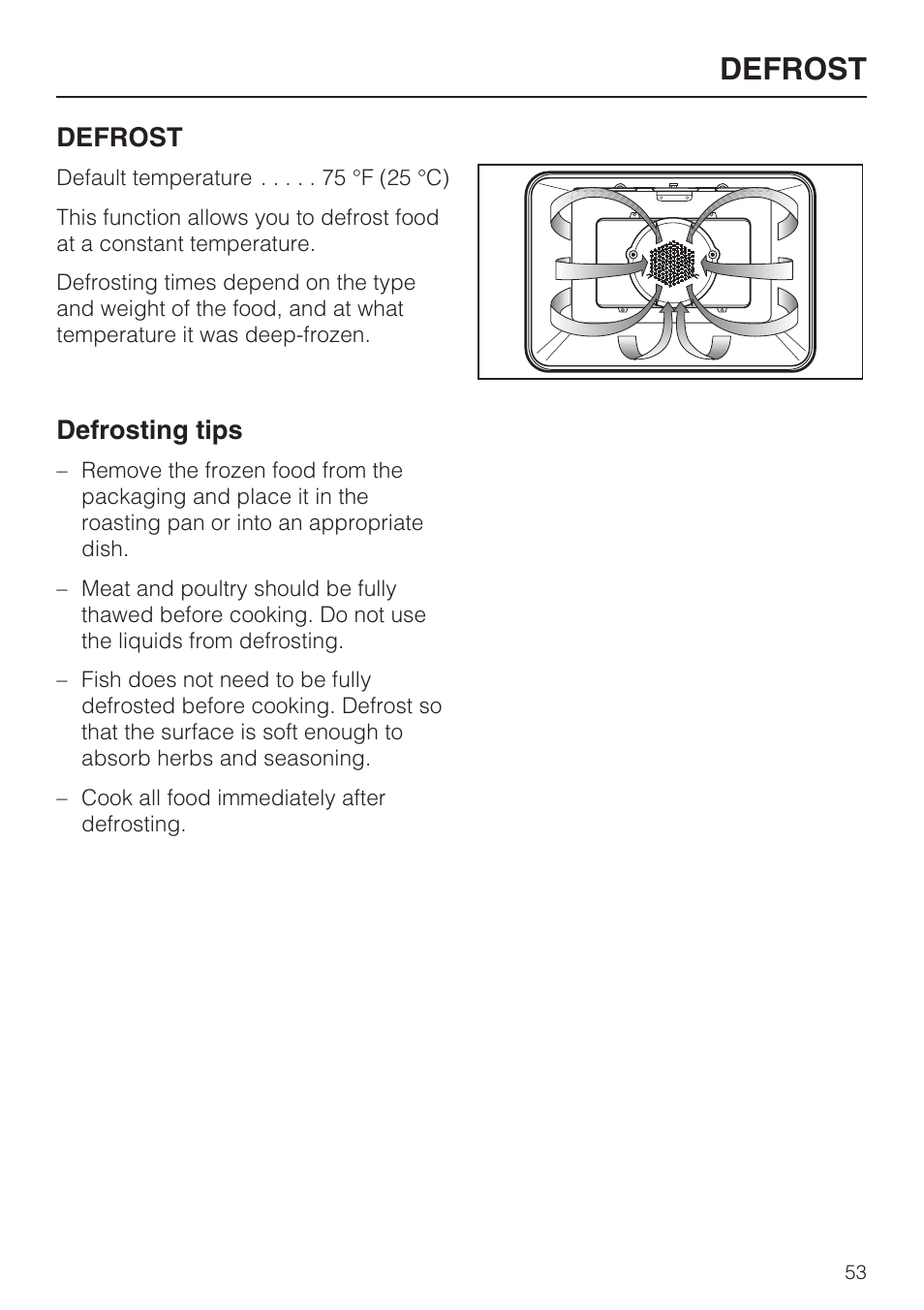 Defrost 53, Defrosting tips 53, Defrost | Defrosting tips | Miele H4782BP User Manual | Page 53 / 76