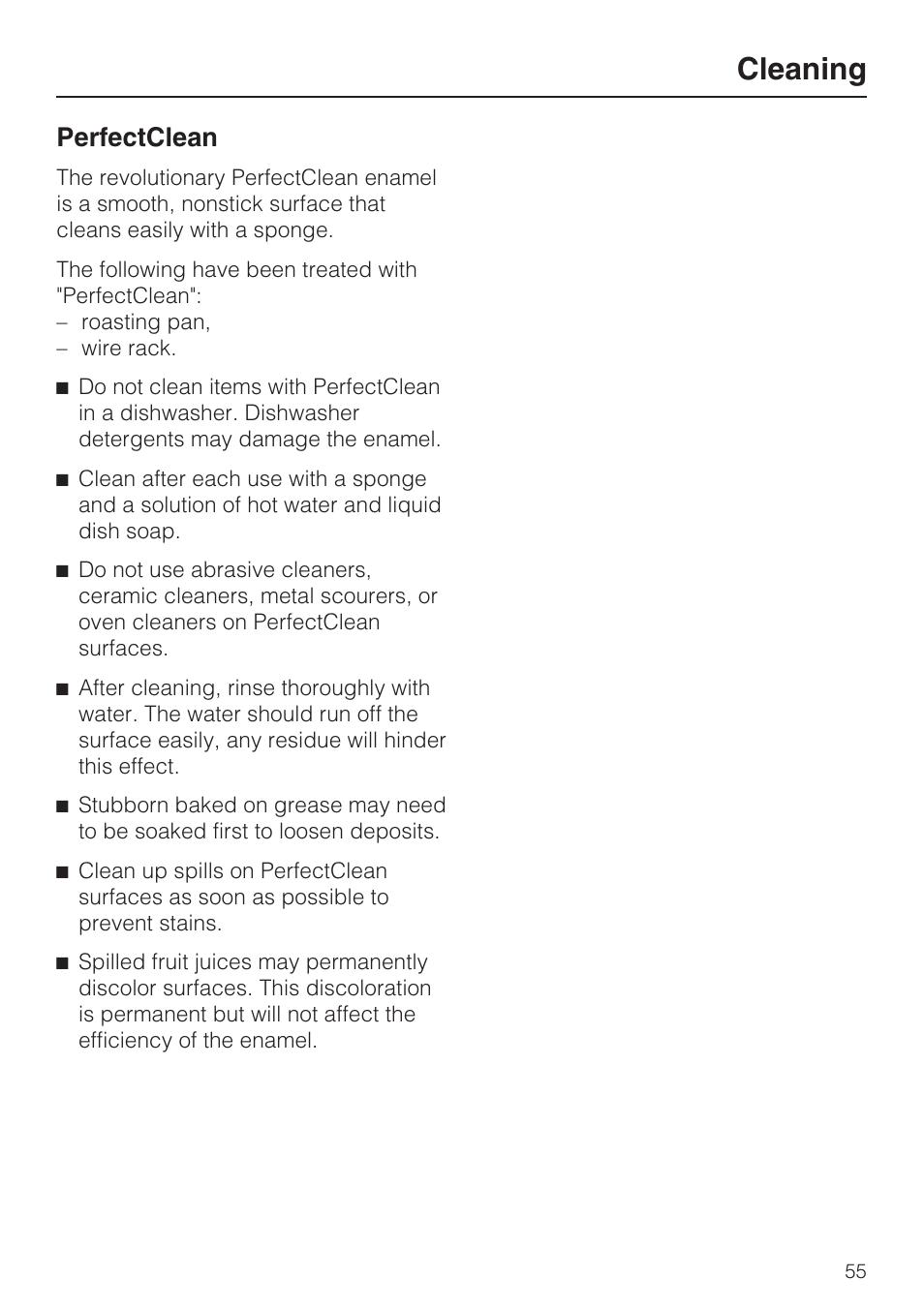 Perfectclean 55, Cleaning, Perfectclean | Miele H4782BP User Manual | Page 55 / 76