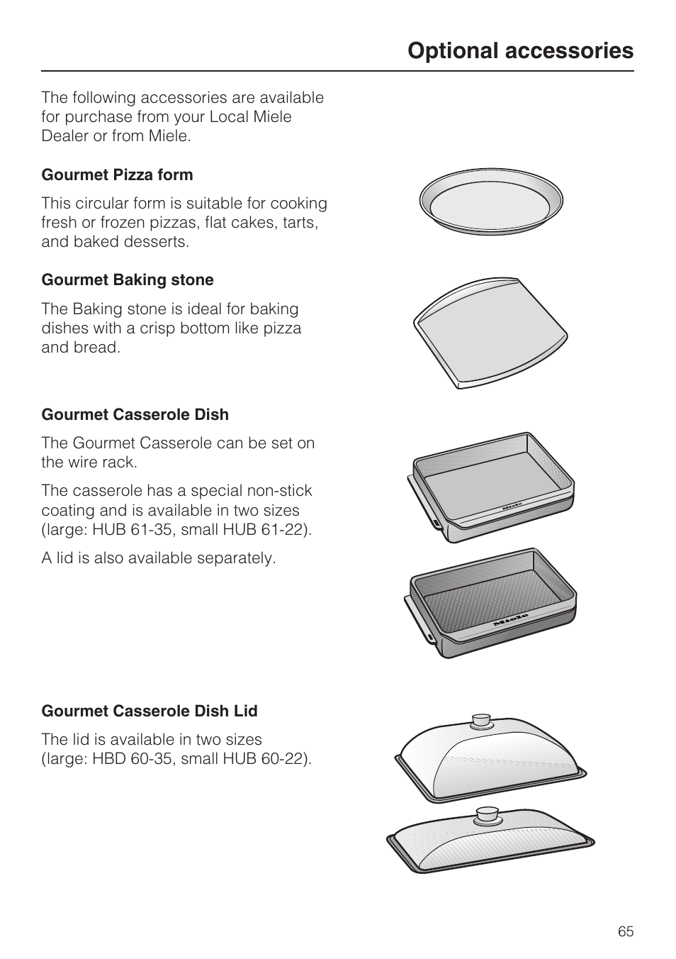 Optional accessories 65, Optional accessories | Miele H4782BP User Manual | Page 65 / 76