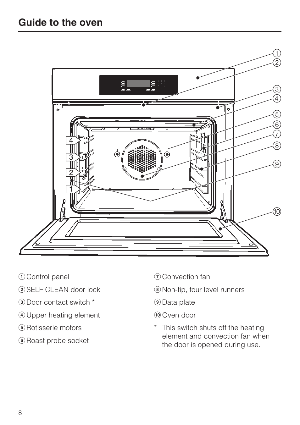 Guide to the oven 8, Guide to the oven | Miele H4782BP User Manual | Page 8 / 76
