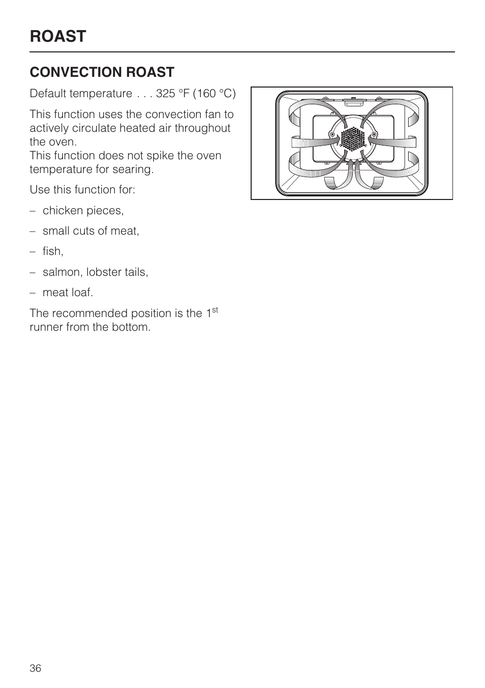 Roast, Convection roast | Miele H 4688 B User Manual | Page 36 / 76