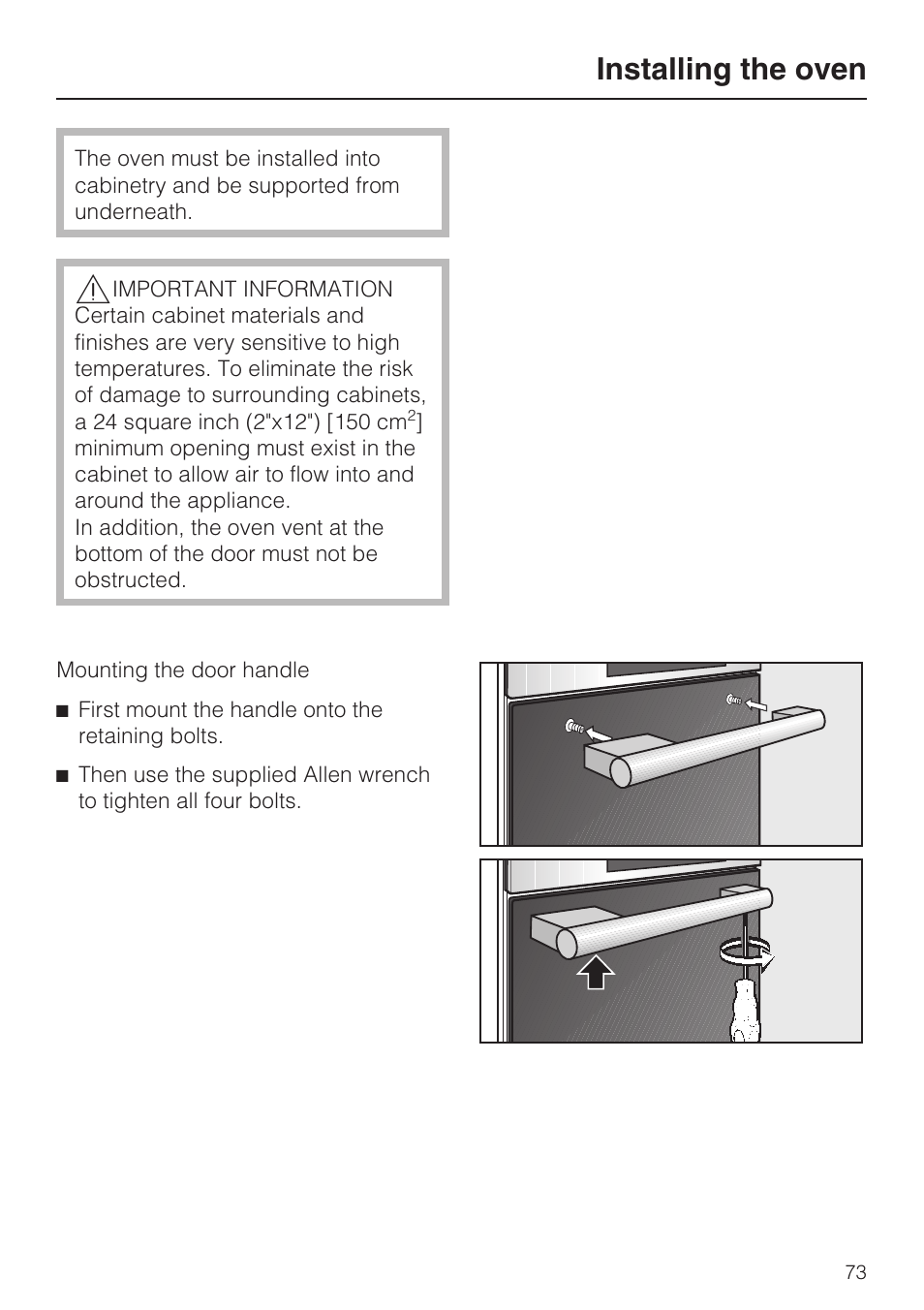 Installing the oven 73, Installing the oven | Miele H 4688 B User Manual | Page 73 / 76