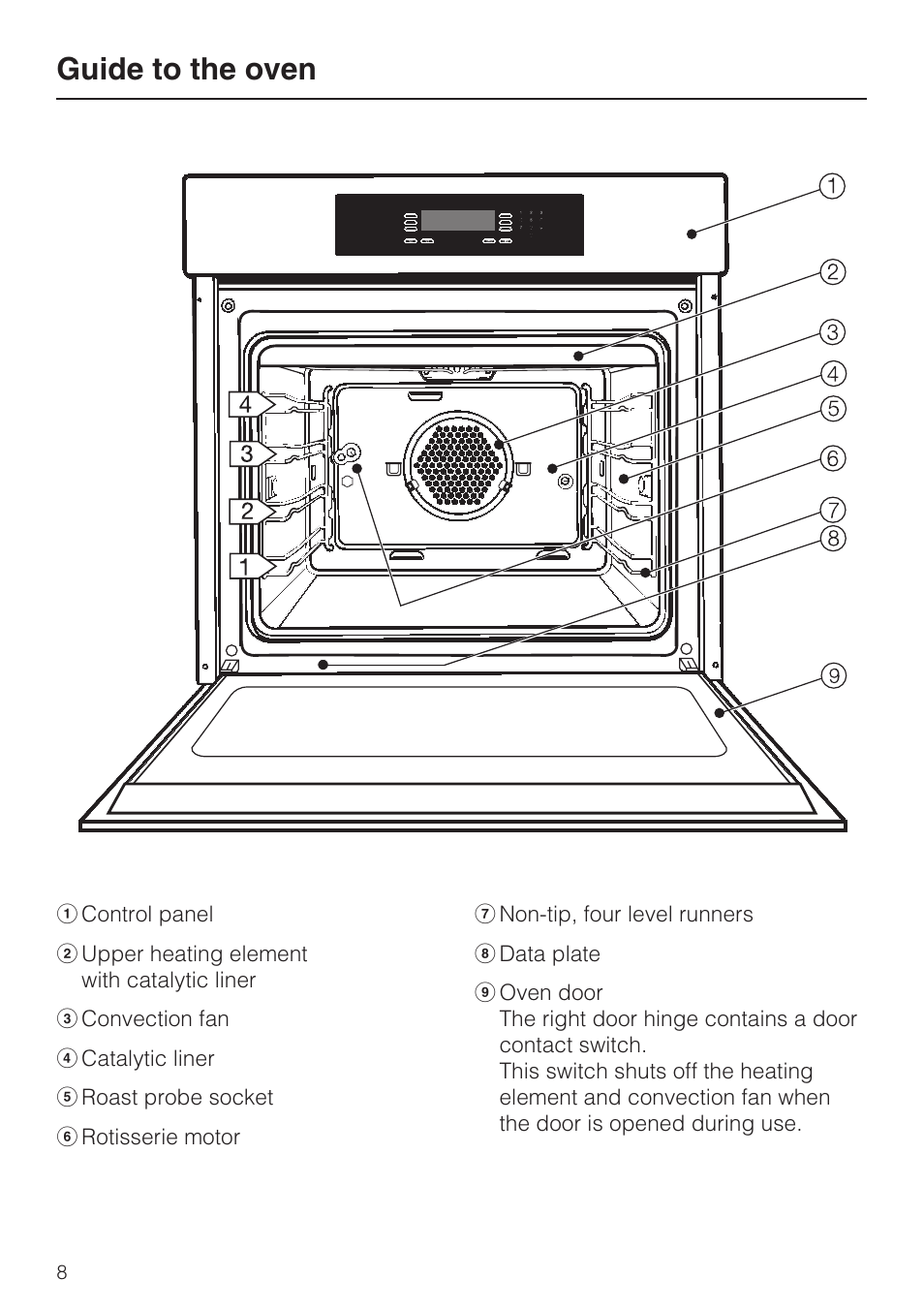 Guide to the oven 8, Guide to the oven | Miele H 4688 B User Manual | Page 8 / 76