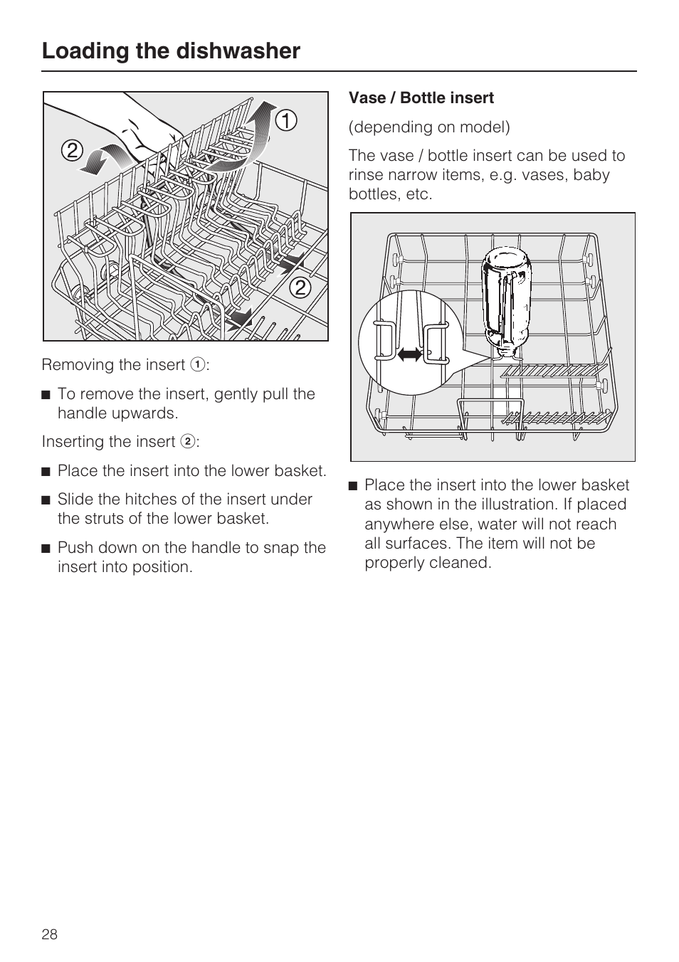 Loading the dishwasher | Miele G 2832 User Manual | Page 28 / 80