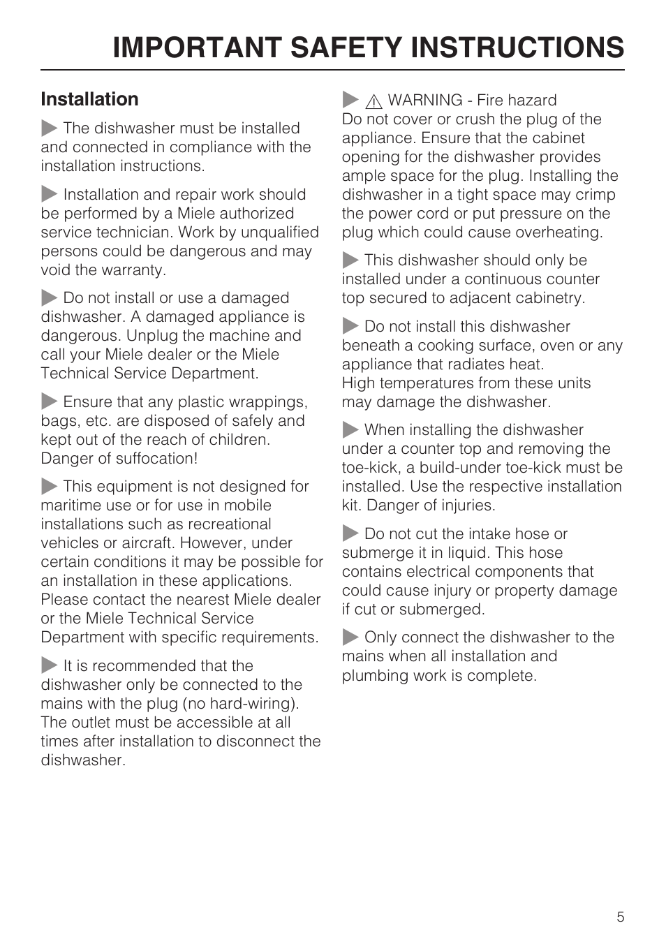 Important safety instructions | Miele G 2832 User Manual | Page 5 / 80