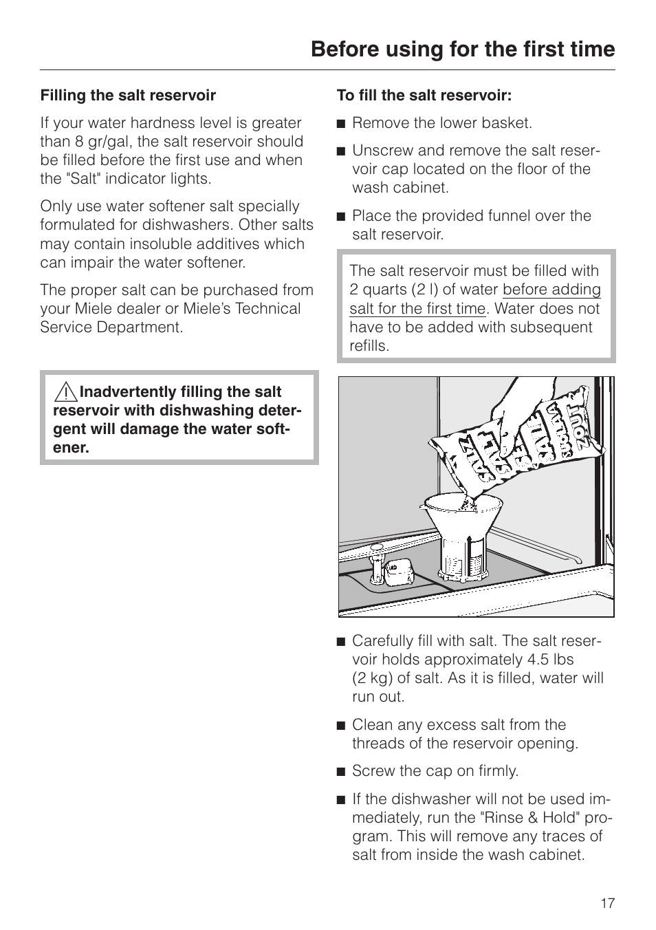 Before using for the first time | Miele NOVOTRONIC G 851 SC PLUS User Manual | Page 17 / 52