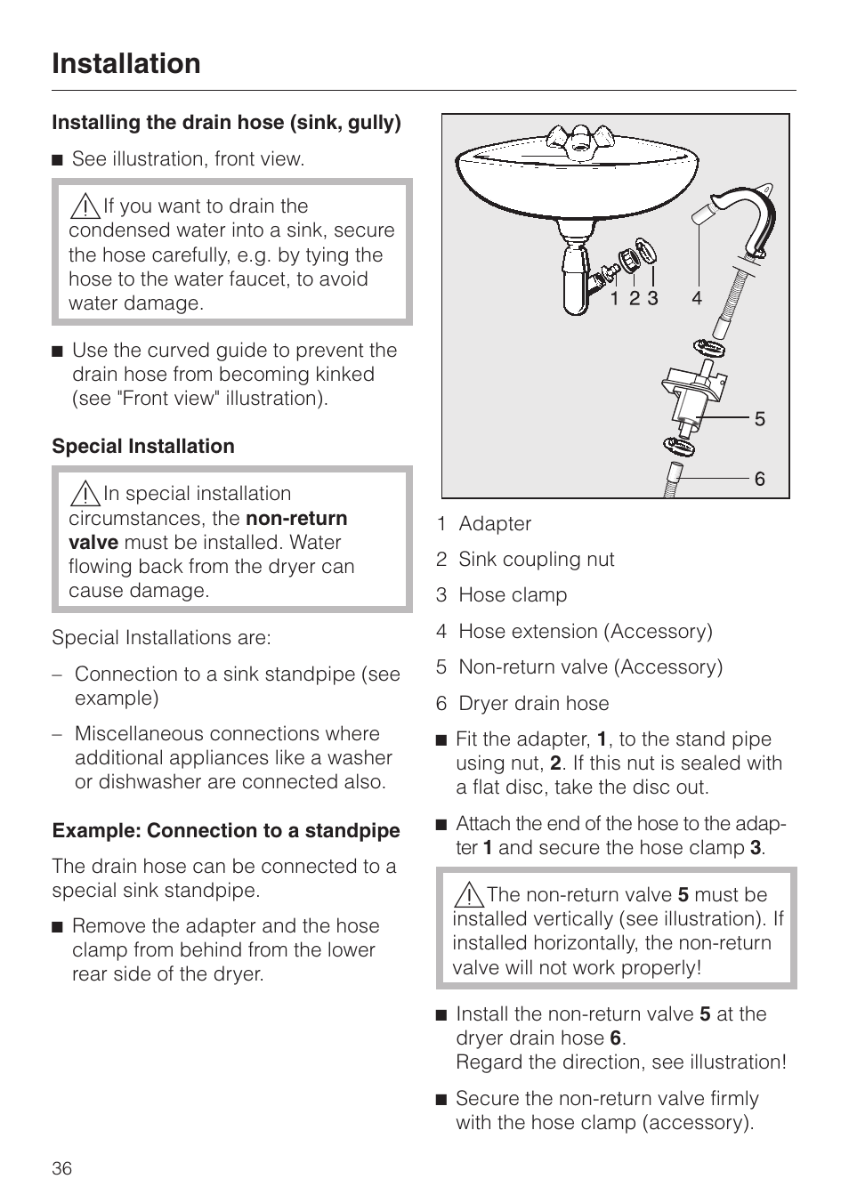 Installing the drain hose 35, Installation | Miele TOUCHTRONIC T 1339 C User Manual | Page 40 / 44