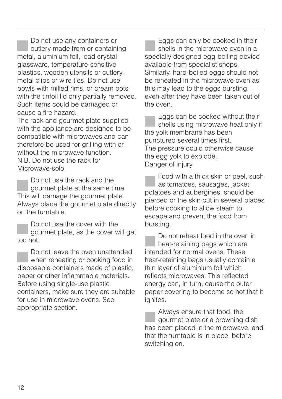 Warning and safety instructions | Miele M 8261 User Manual | Page 12 / 60