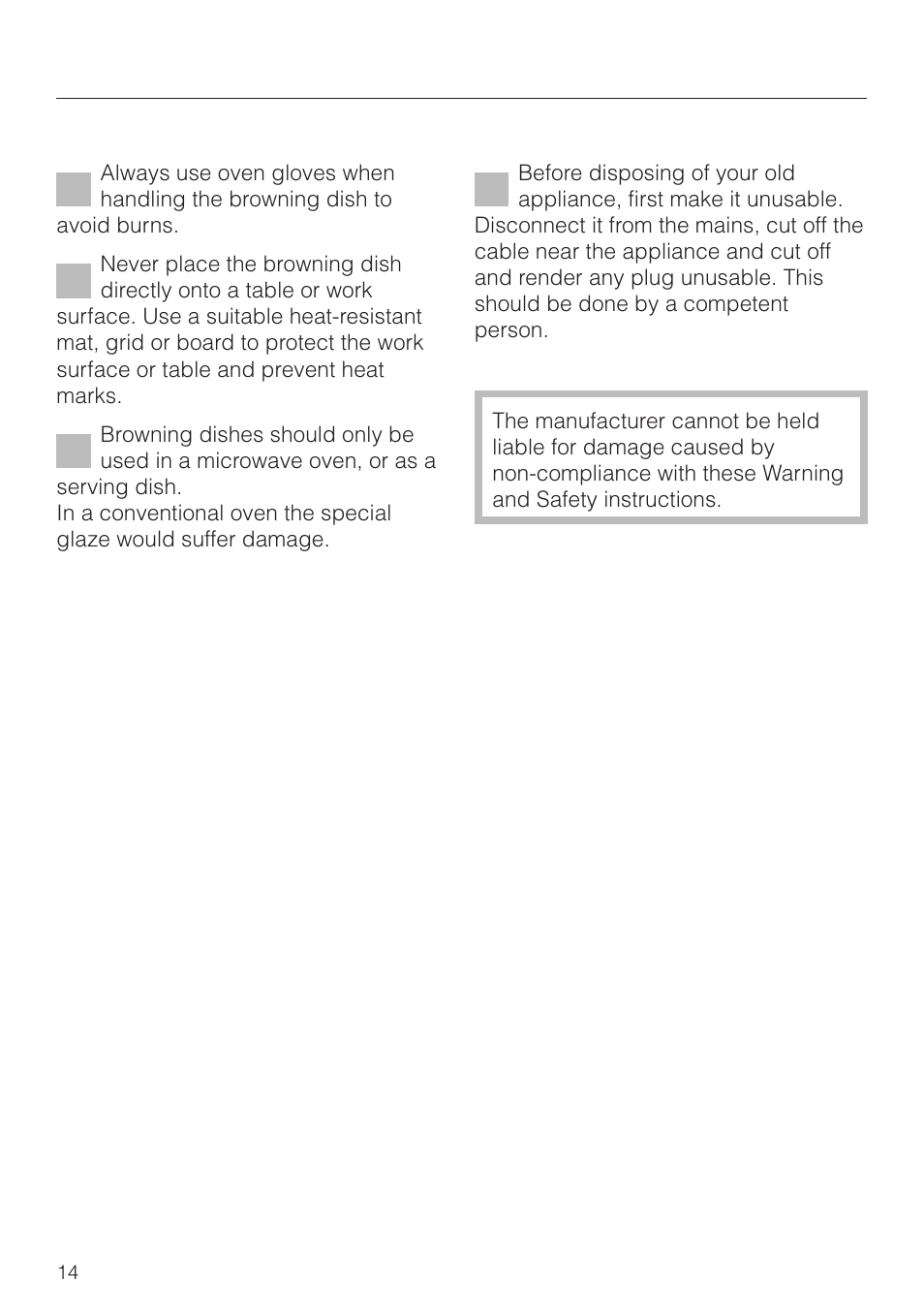 Warning and safety instructions | Miele M 8261 User Manual | Page 14 / 60