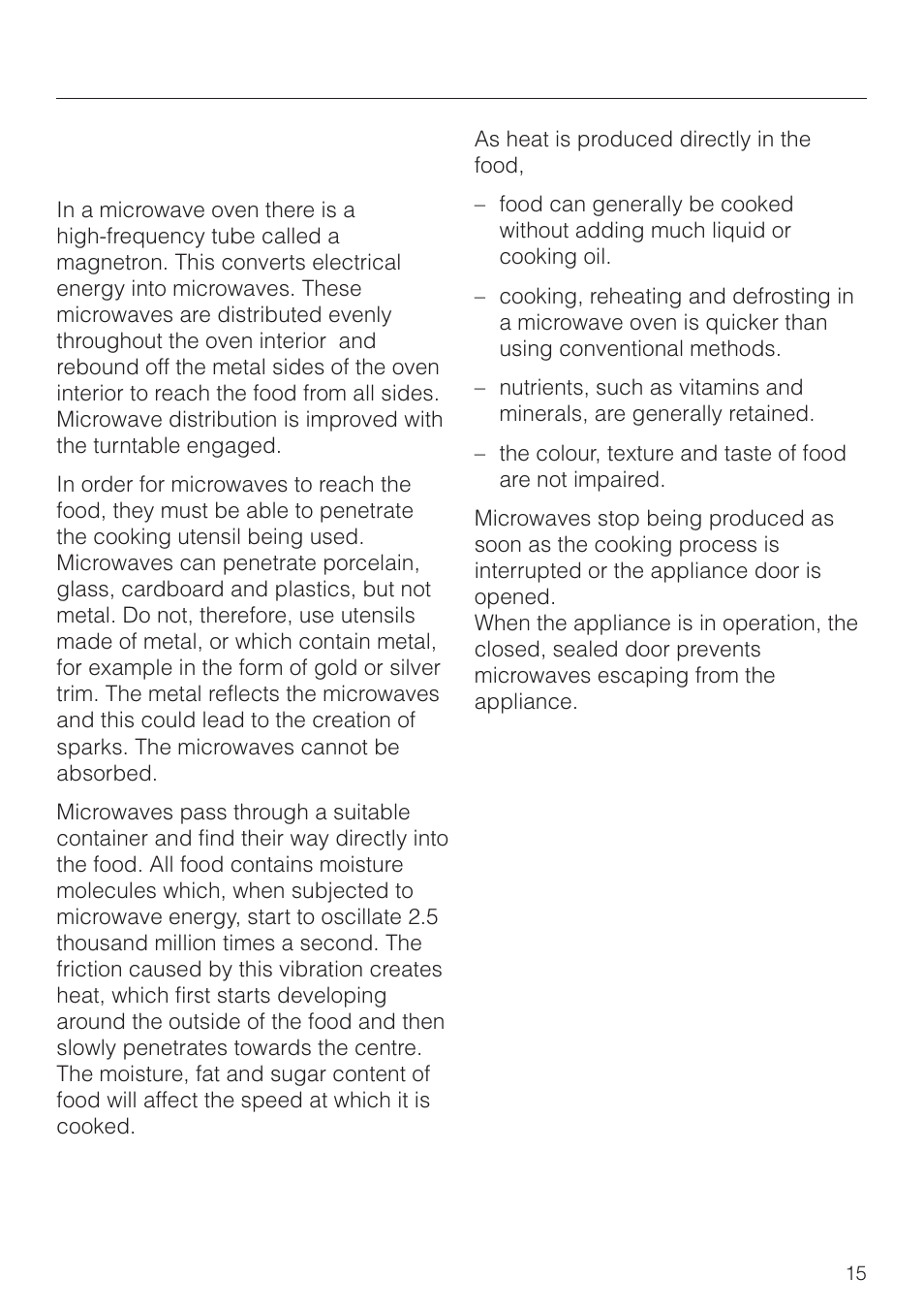 Modes of operation 15, How does the microwave oven function? 15, Modes of operation | How does the microwave oven function | Miele M 8261 User Manual | Page 15 / 60