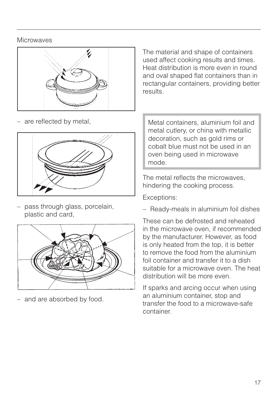 Suitable containers for microwave ovens 17, Material and shape 17, Suitable containers for microwave ovens | Material and shape | Miele M 8261 User Manual | Page 17 / 60