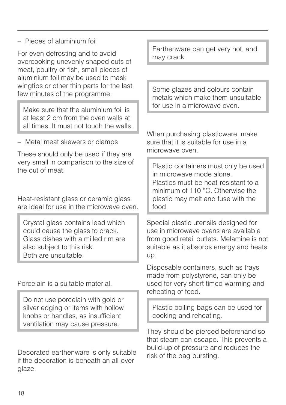 Suitable containers for microwave ovens | Miele M 8261 User Manual | Page 18 / 60